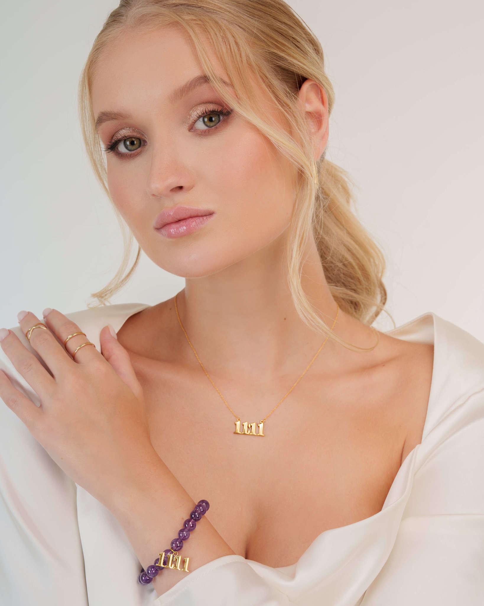 11:11 Amethyst Gold Charm Bracelet