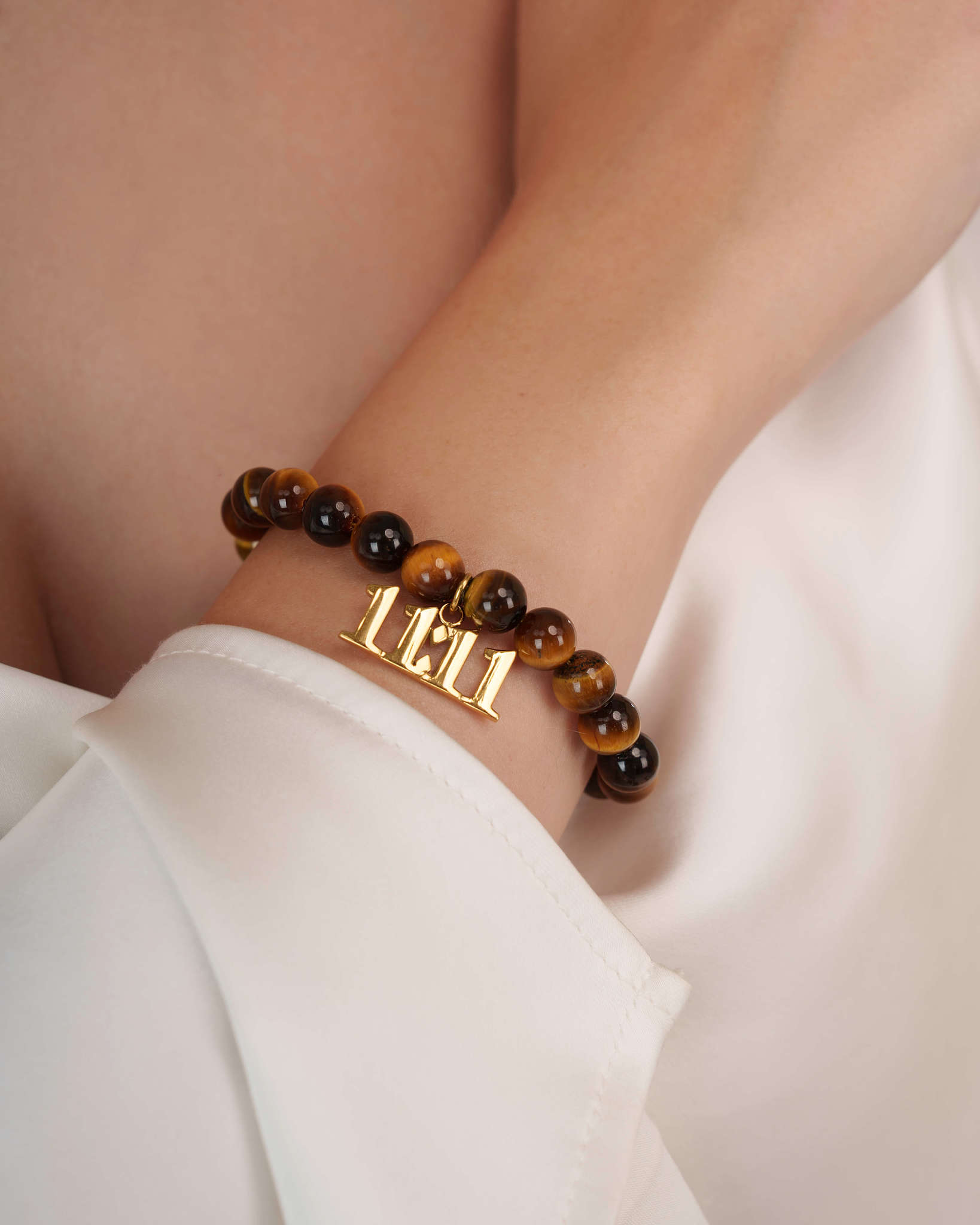 11:11 Tiger's Eye Gold Charm Bracelet
