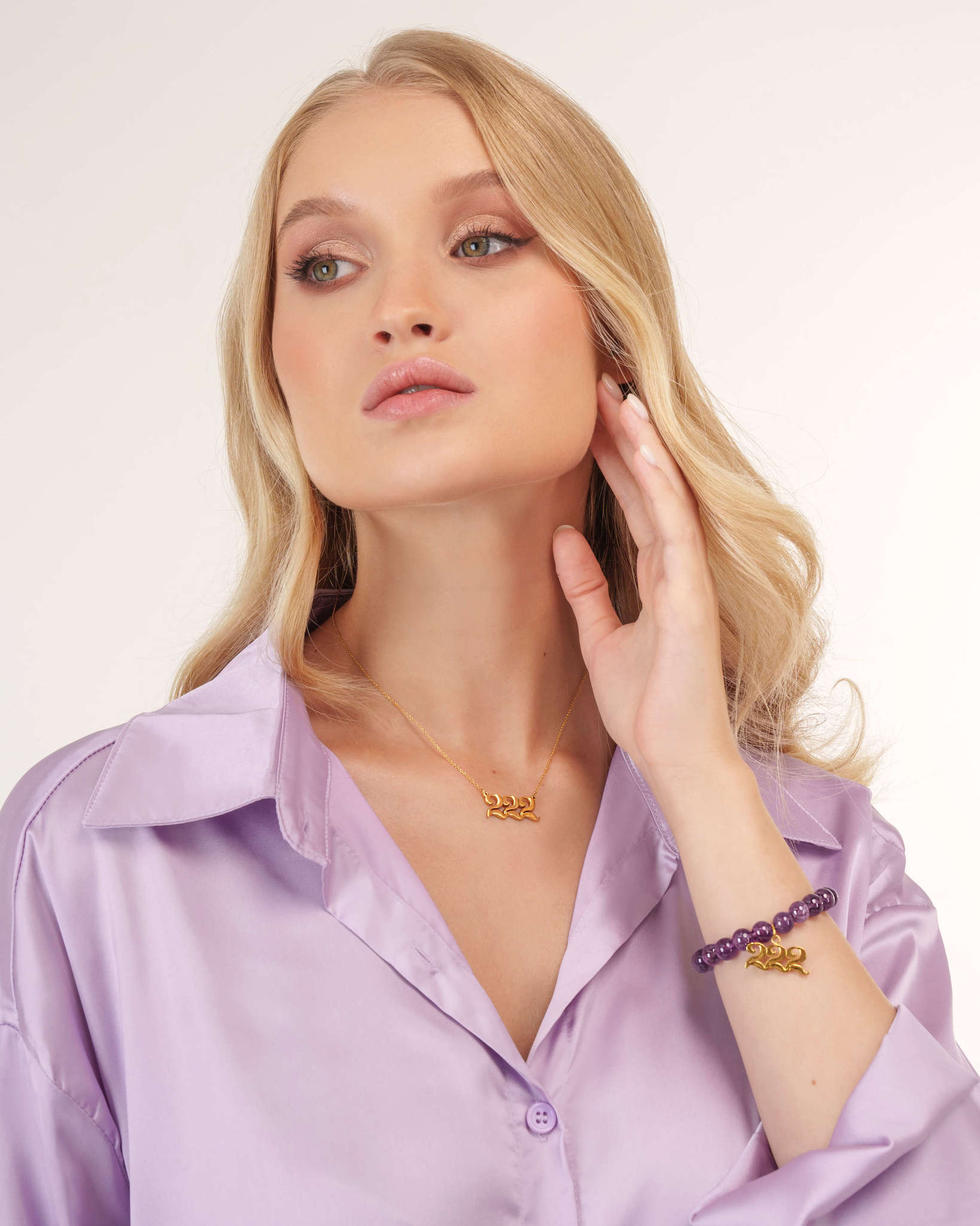 222 Amethyst Gold Charm Bracelet