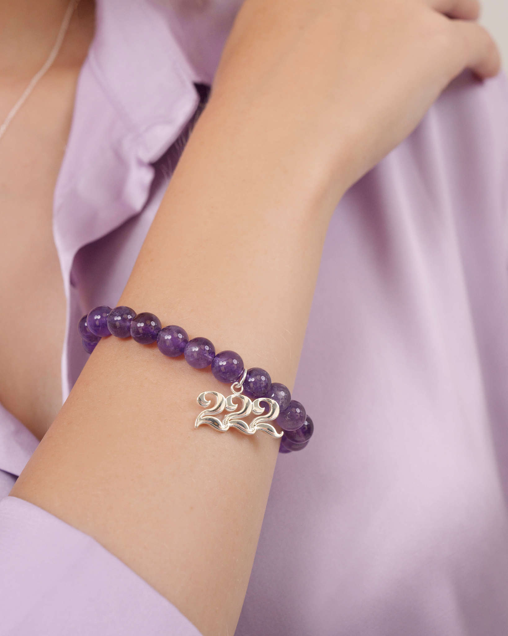 222 Amethyst Silver Charm Bracelet