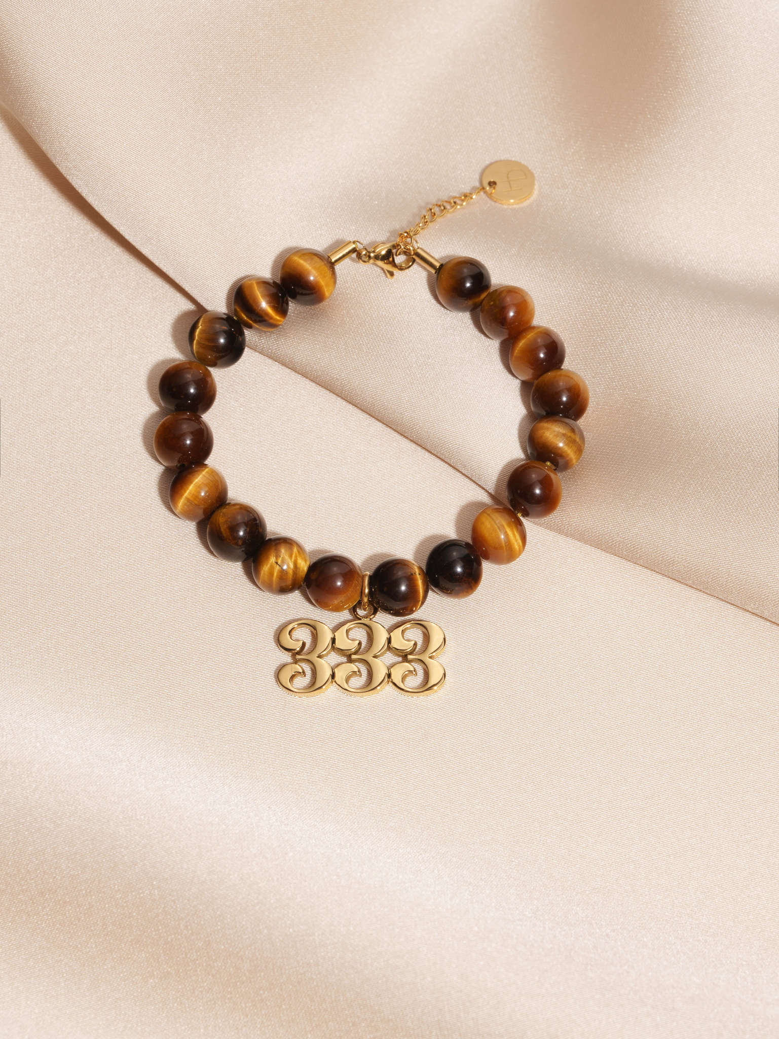 333 Tiger's Eye Gold Charm Bracelet