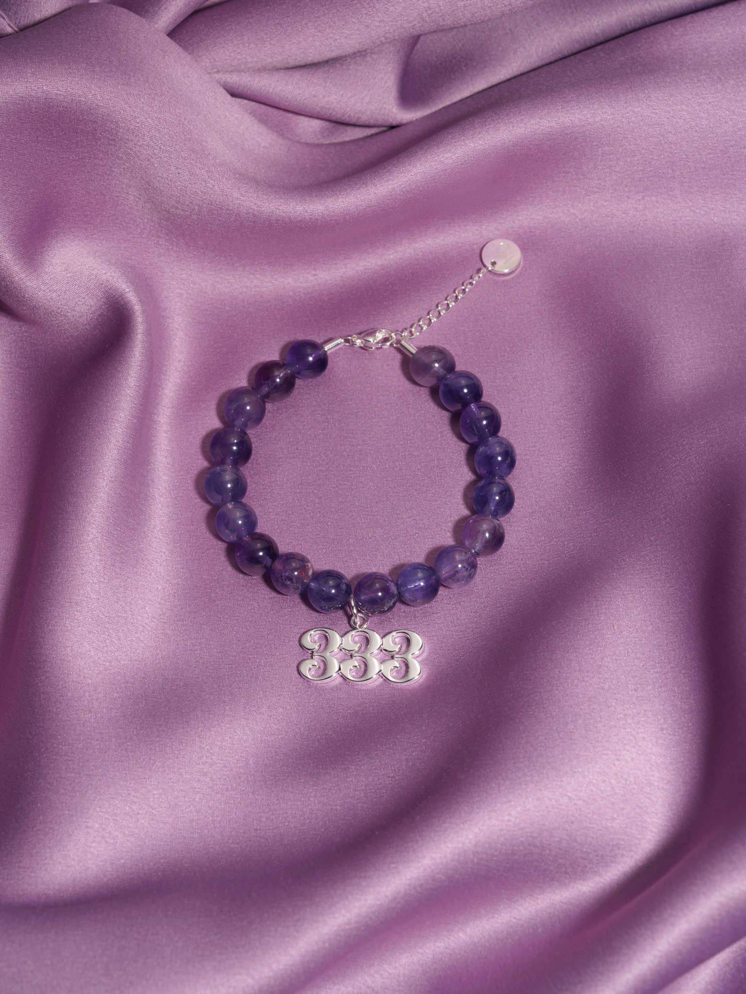 333 Amethyst Silver Charm Bracelet