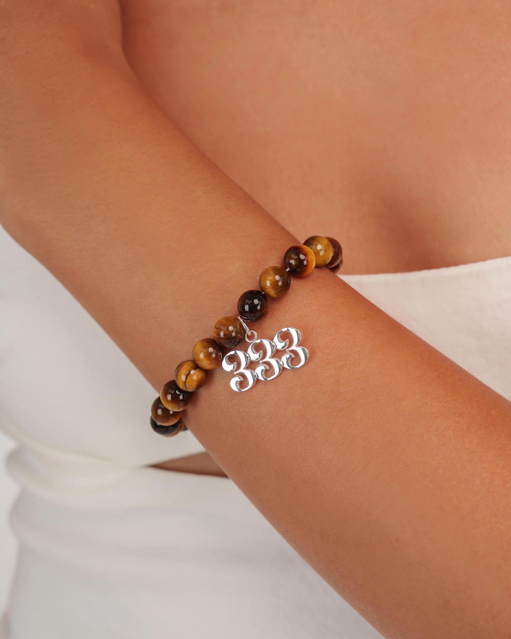 333 Tiger's Eye Silver Charm Bracelet