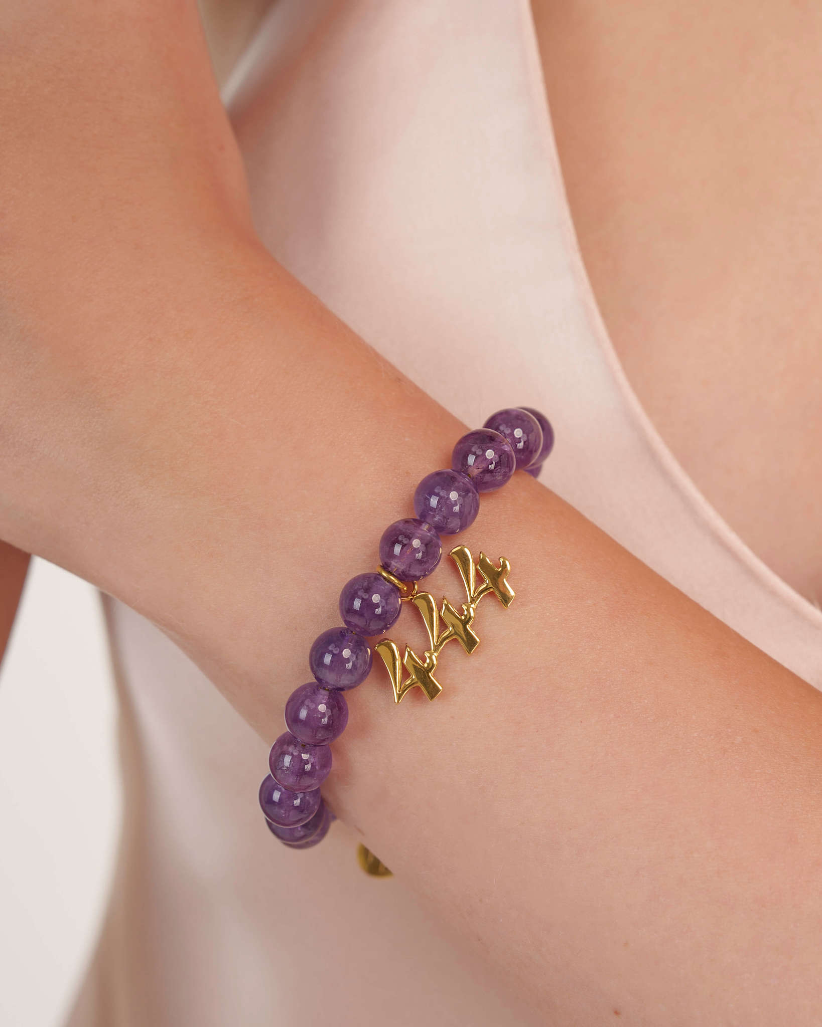 444 Amethyst Gold Charm Bracelet