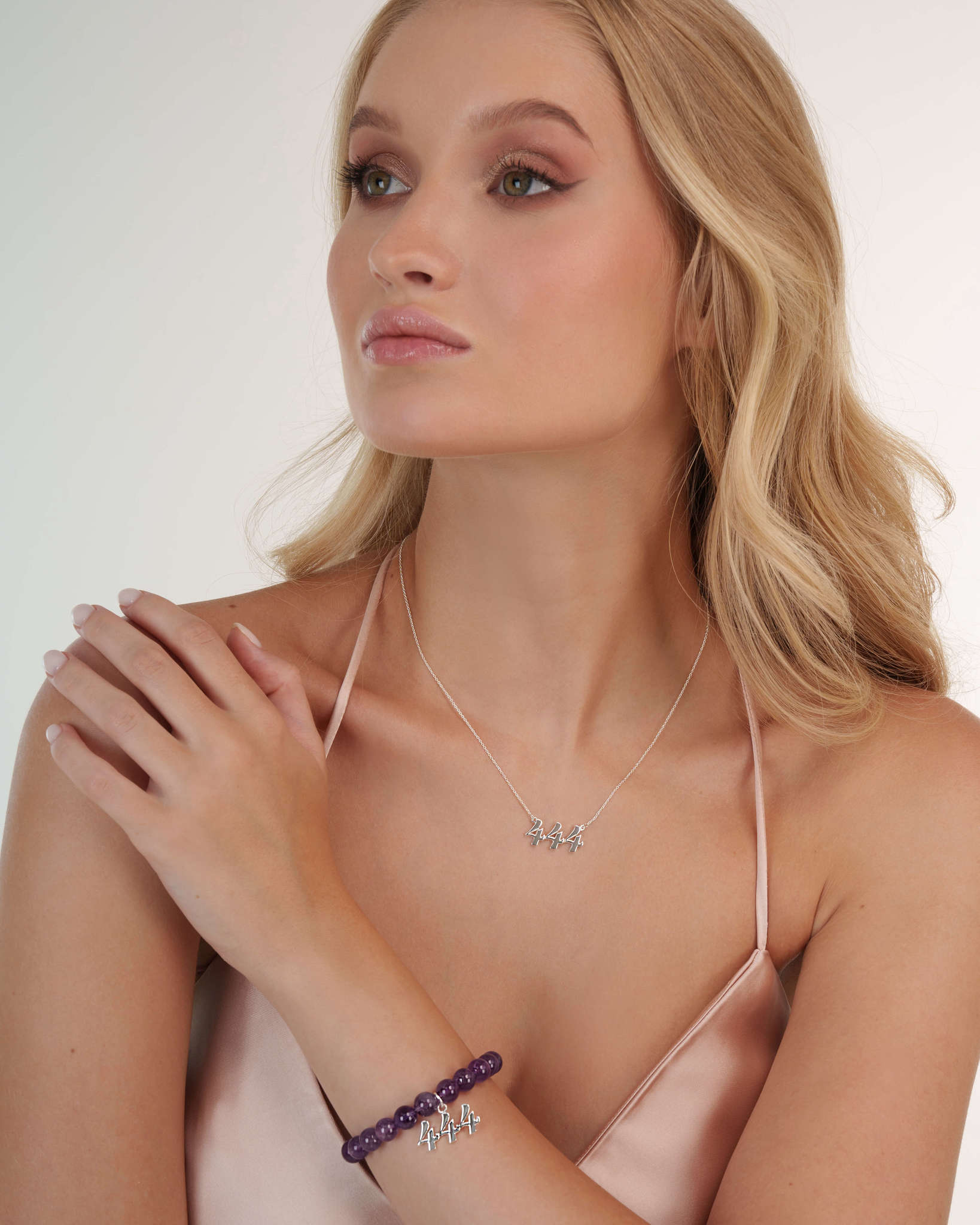 444 Amethyst Silver Charm Bracelet