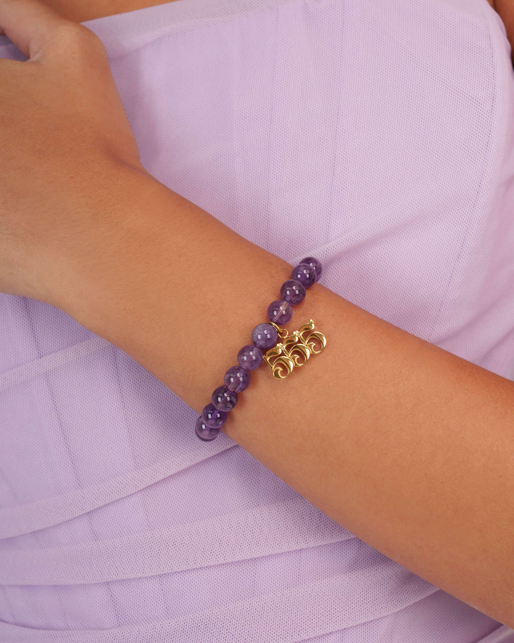 555 Amethyst Gold Charm Bracelet
