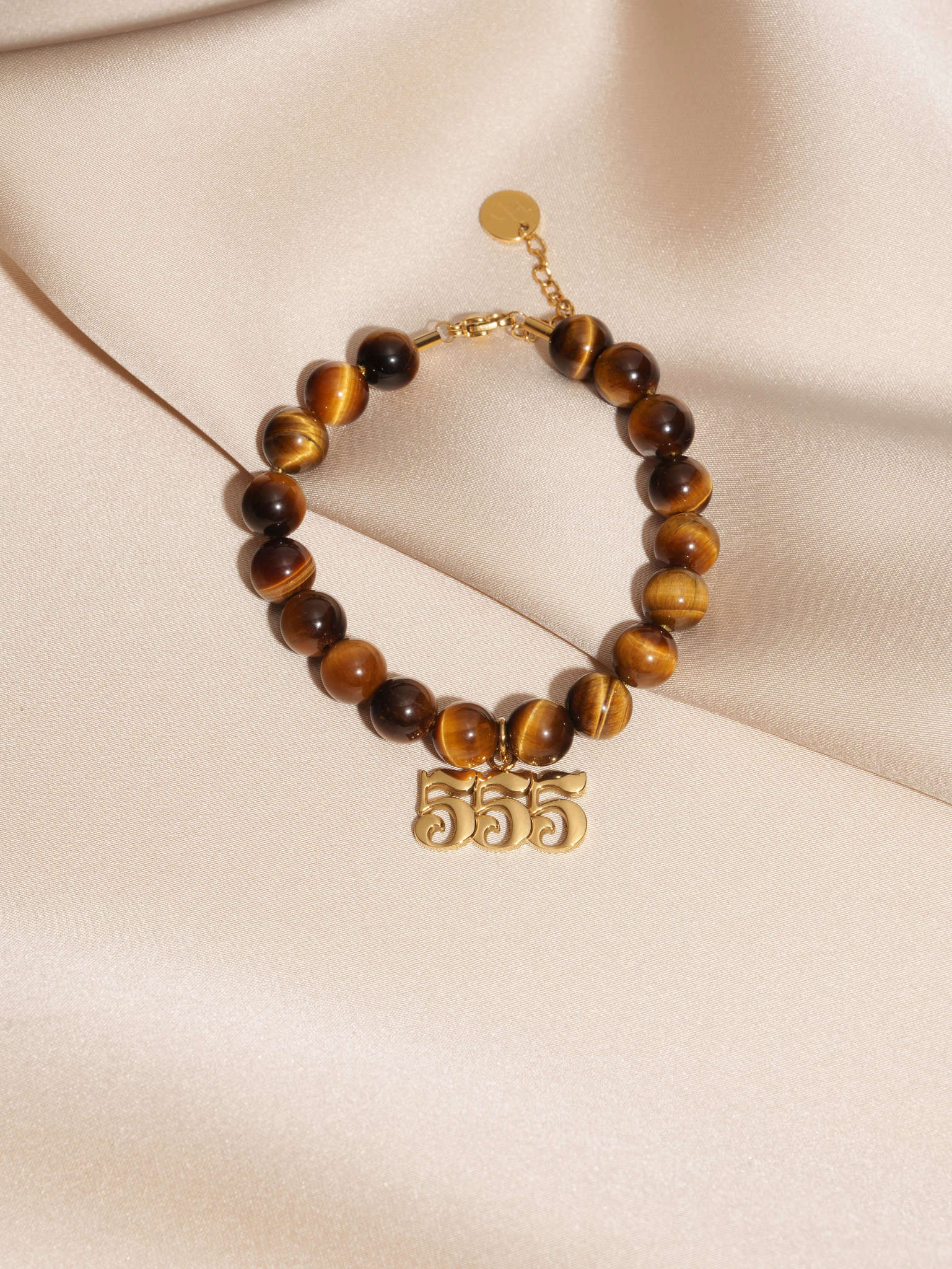 555 Tiger's Eye Gold Charm Bracelet