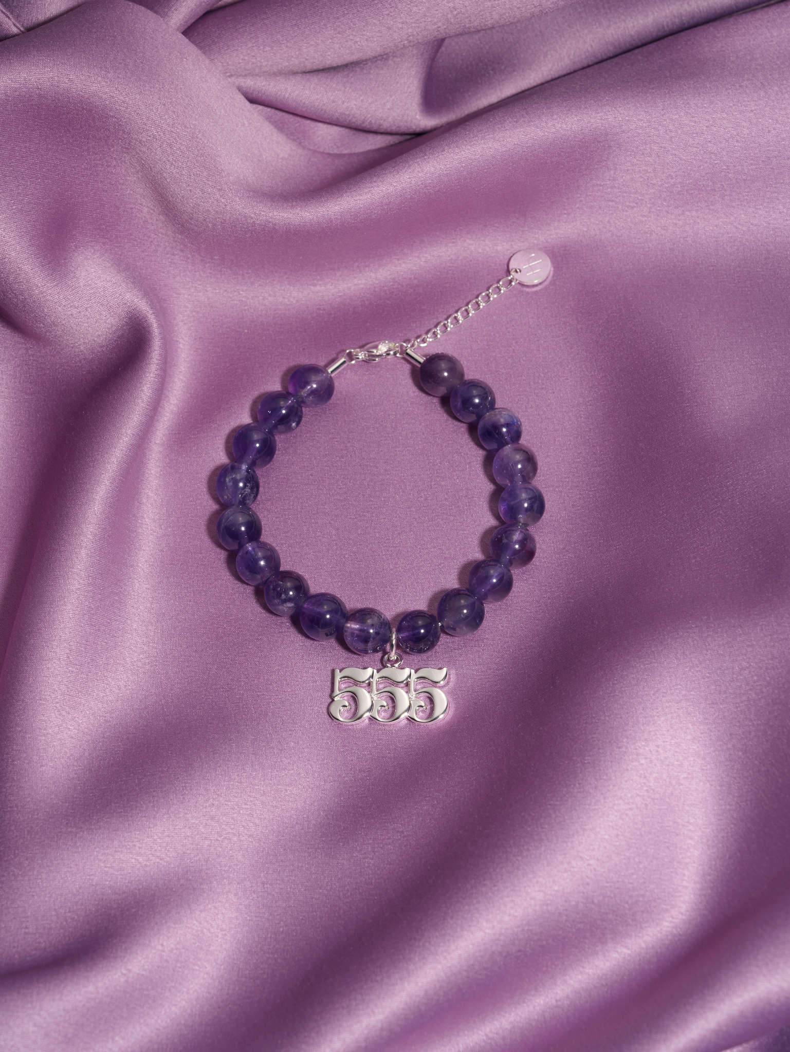555 Amethyst Silver Charm Bracelet