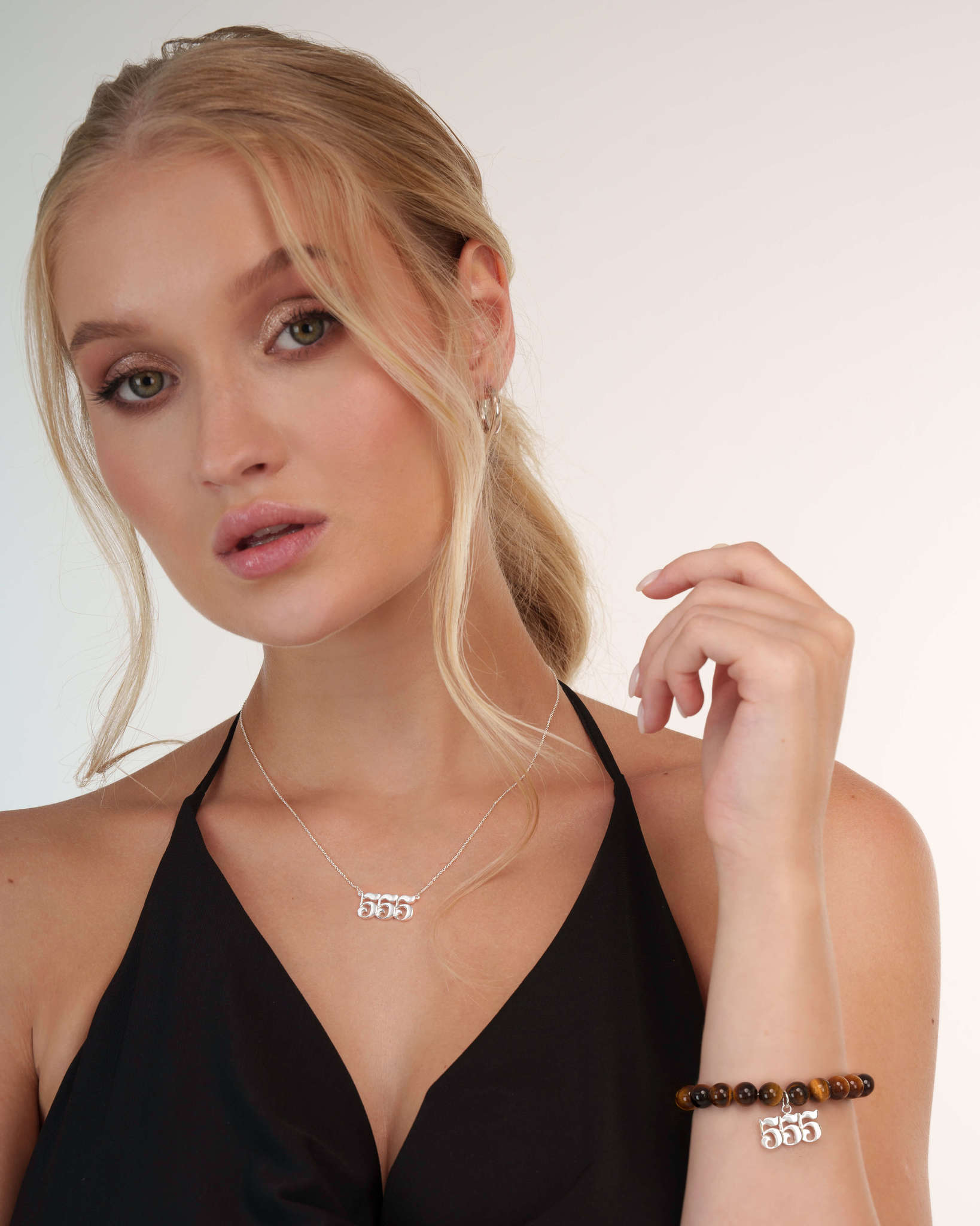 555 Tiger's Eye Silver Charm Bracelet