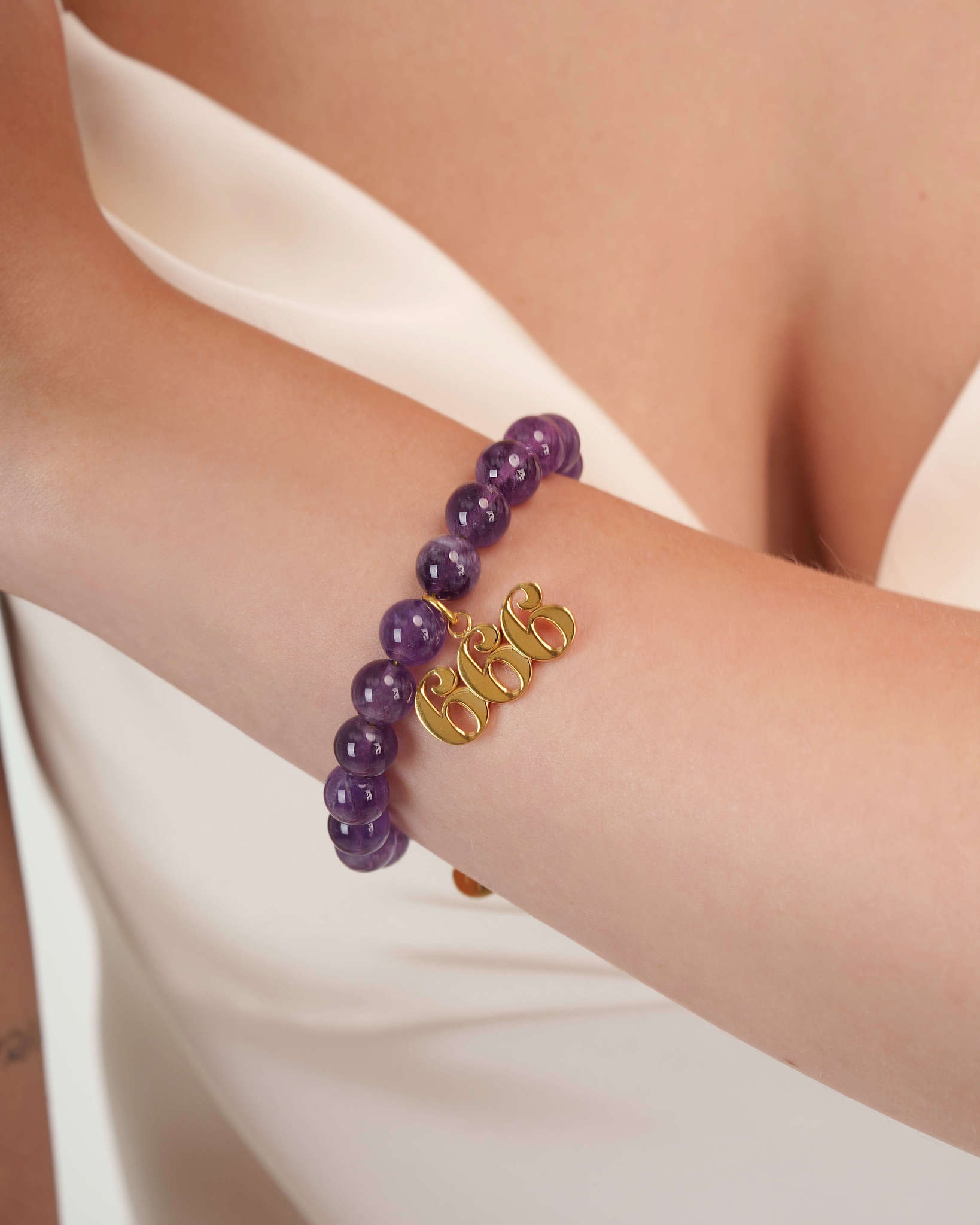666 Amethyst Gold Charm Bracelet