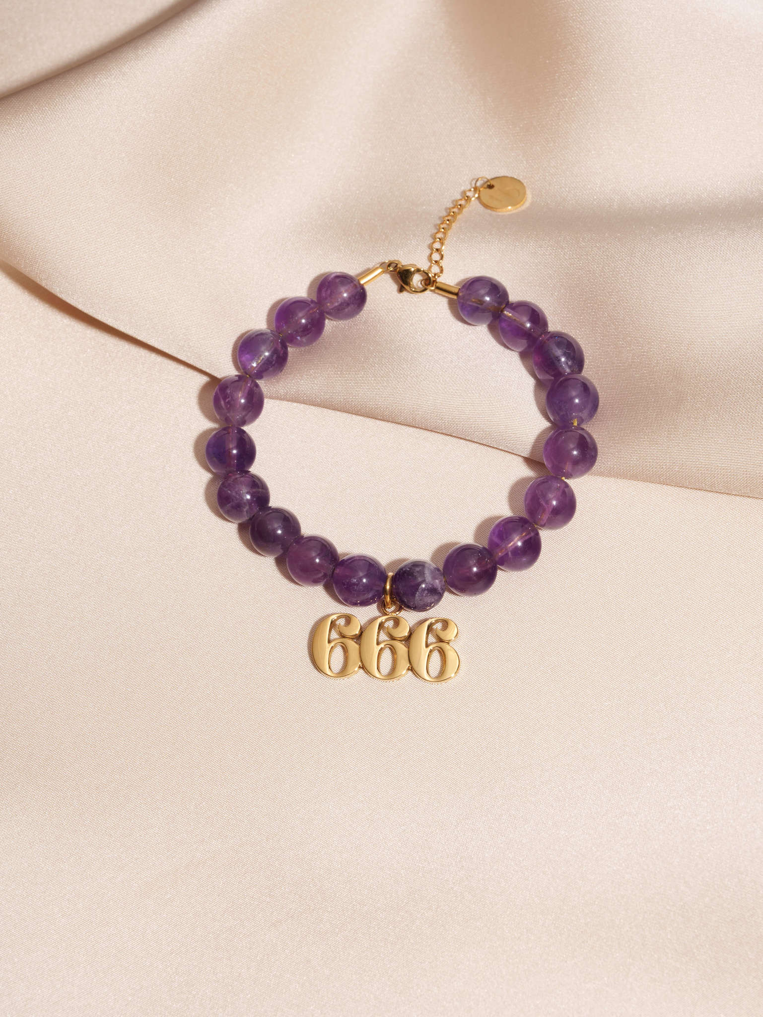 666 Amethyst Gold Charm Bracelet