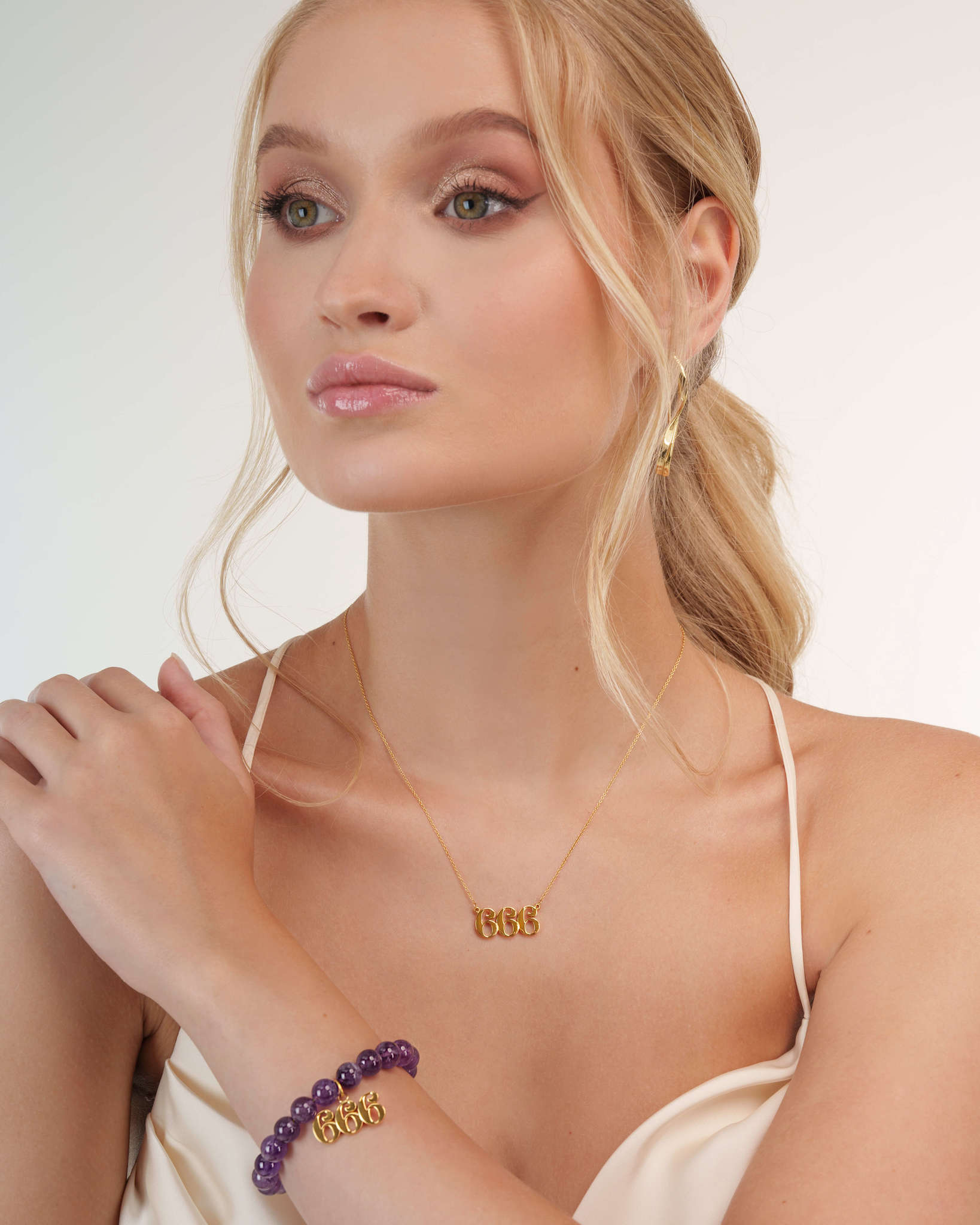 666 Amethyst Gold Charm Bracelet