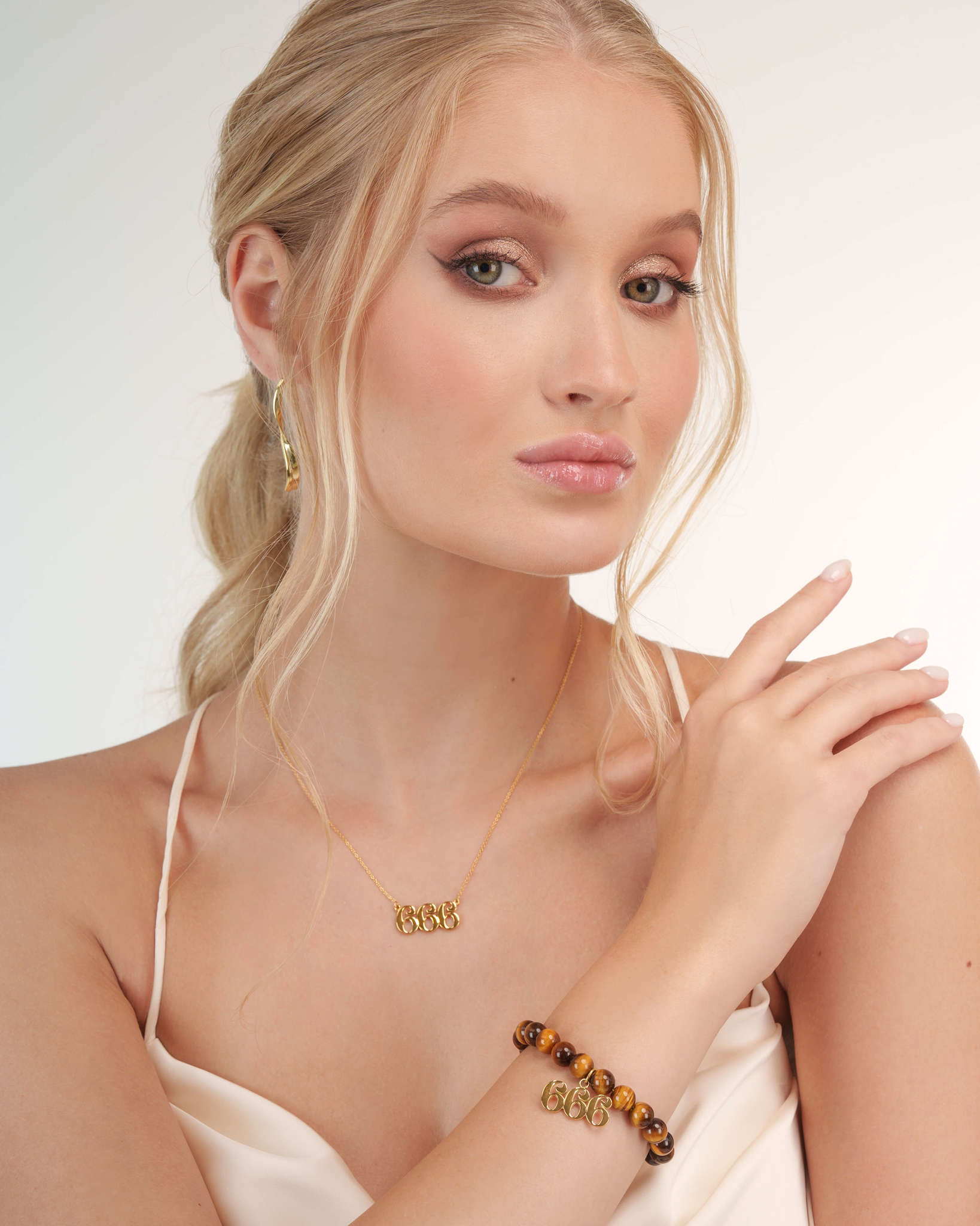 666 Tiger's Eye Gold Charm Bracelet