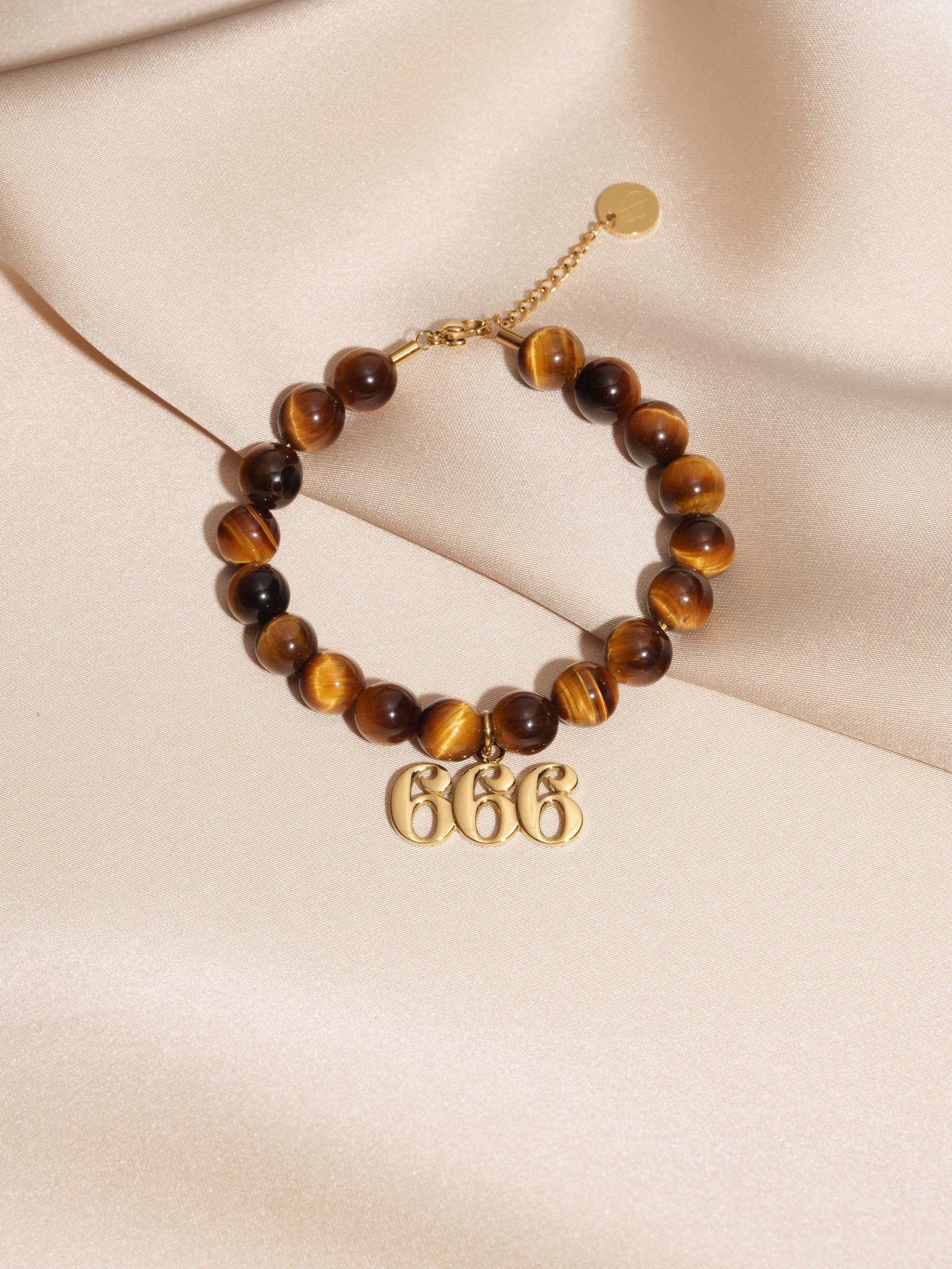 666 Tiger's Eye Gold Charm Bracelet