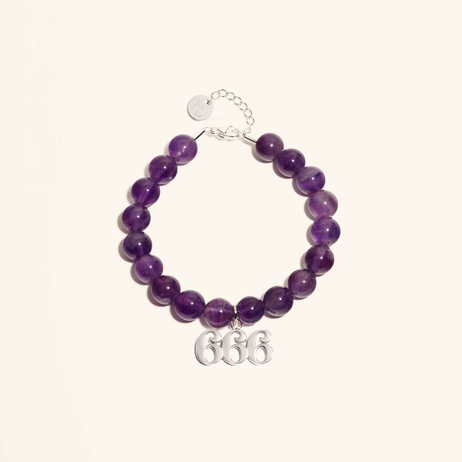 666 Amethyst Silver Charm Bracelet