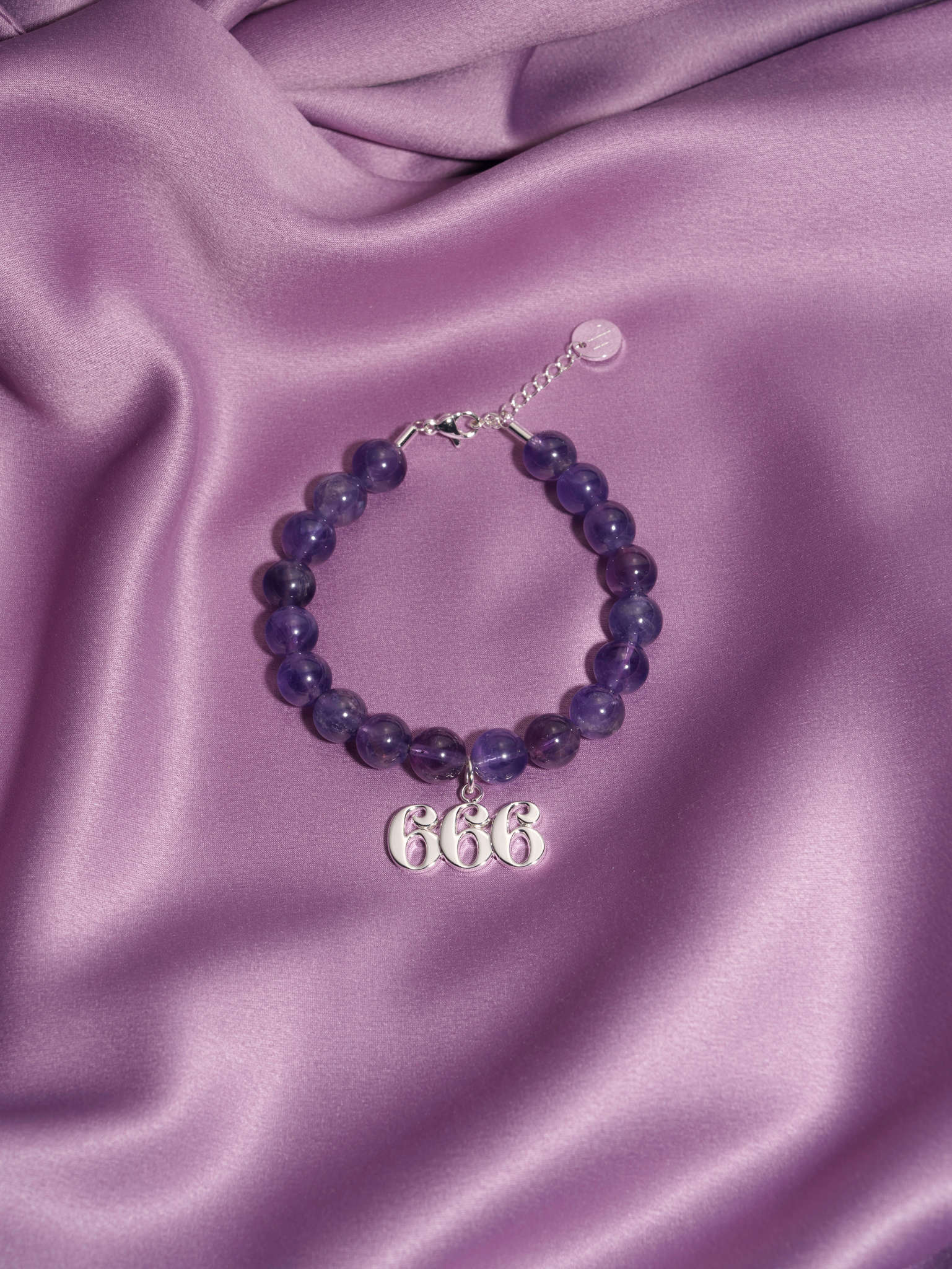 666 Amethyst Silver Charm Bracelet