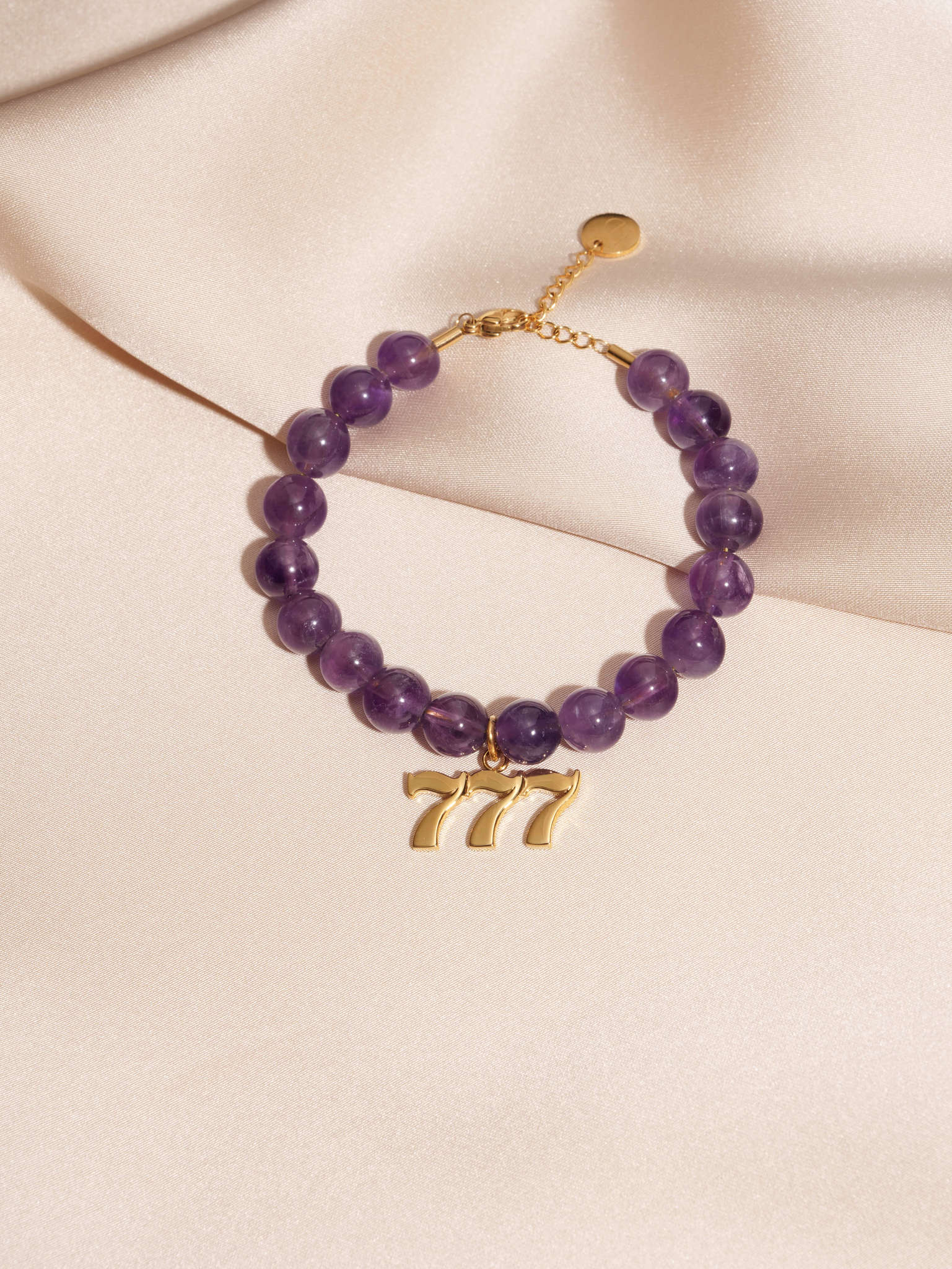 777 Amethyst Gold Charm Bracelet