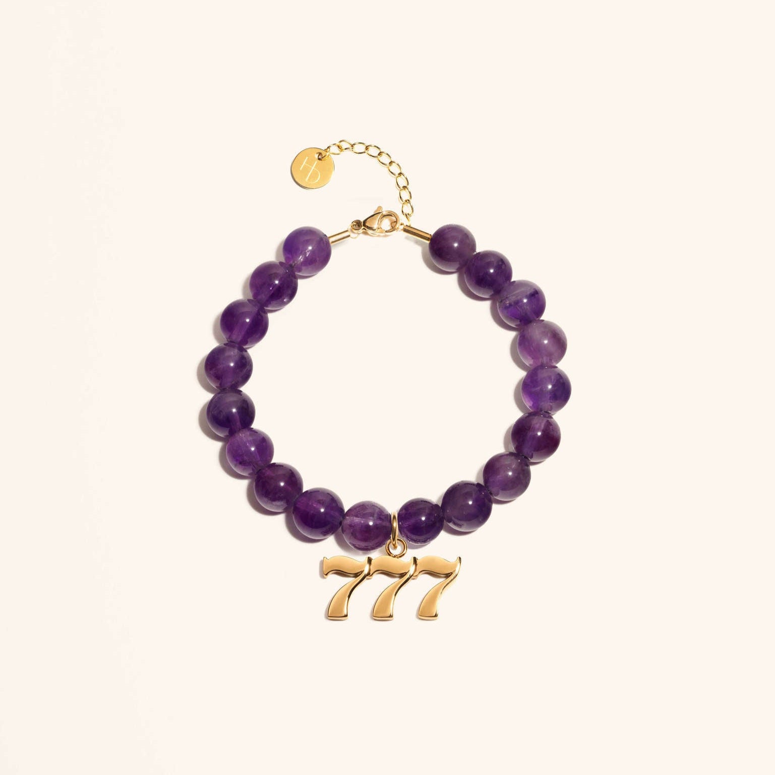 777 Amethyst Gold Charm Bracelet