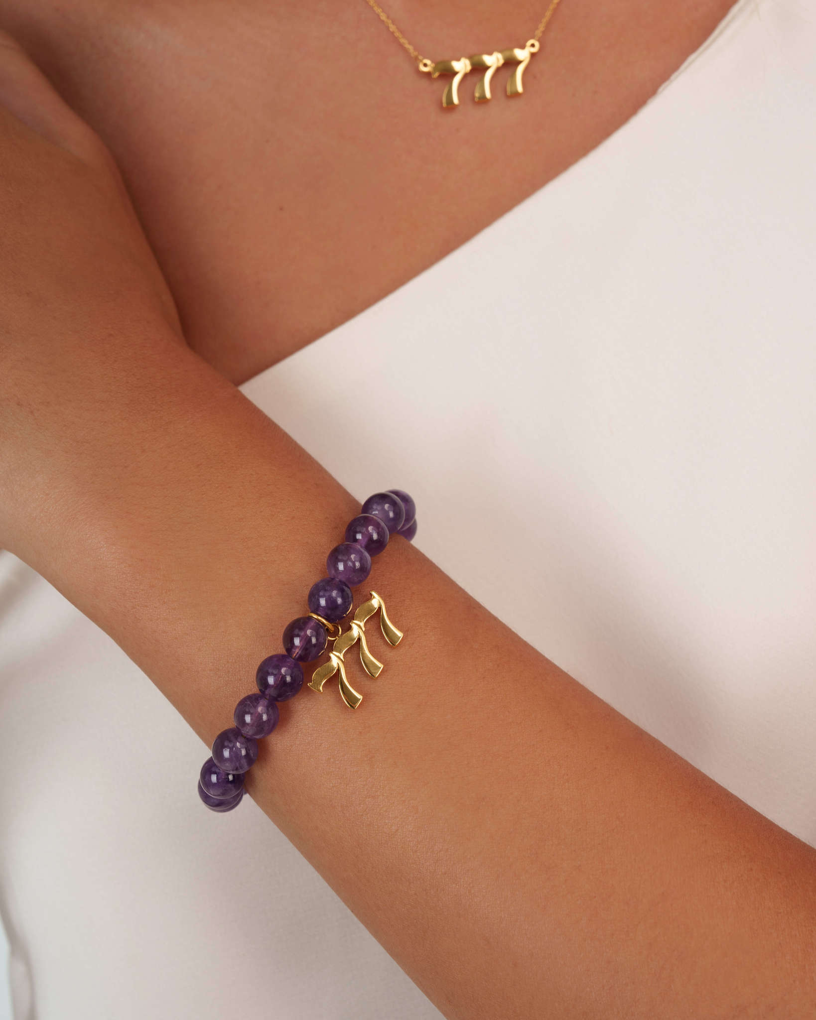 777 Amethyst Gold Charm Bracelet