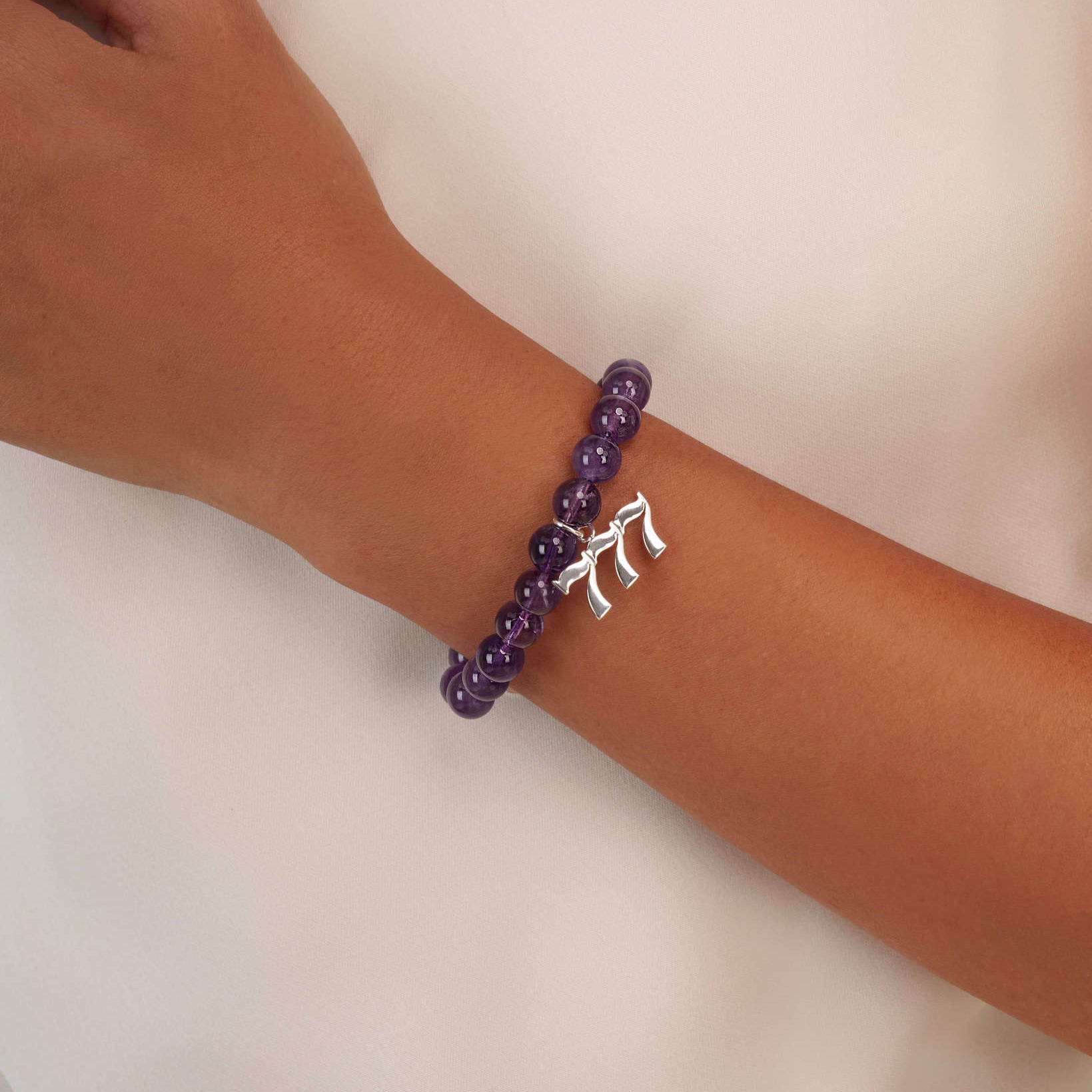 777 Amethyst Silver Charm Bracelet