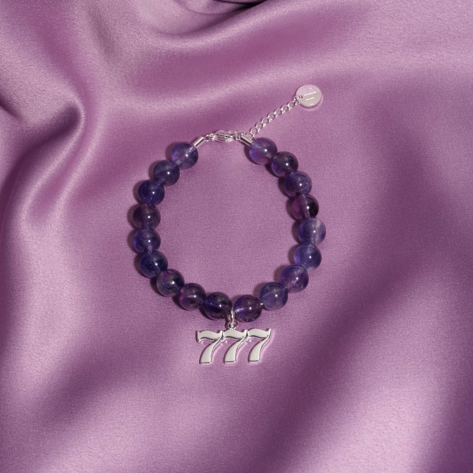 777 Amethyst Silver Charm Bracelet
