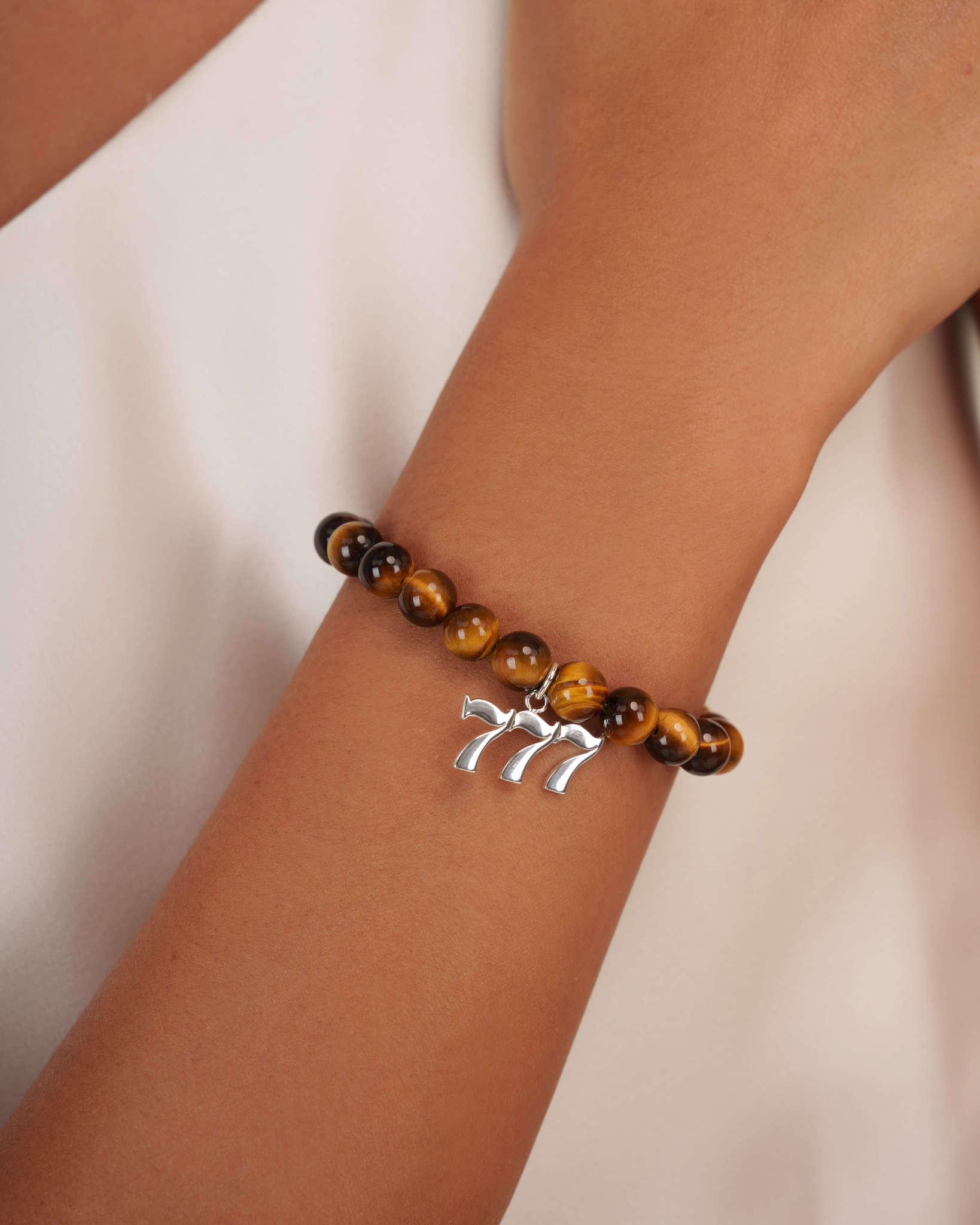 777 Tiger's Eye Silver Charm Bracelet