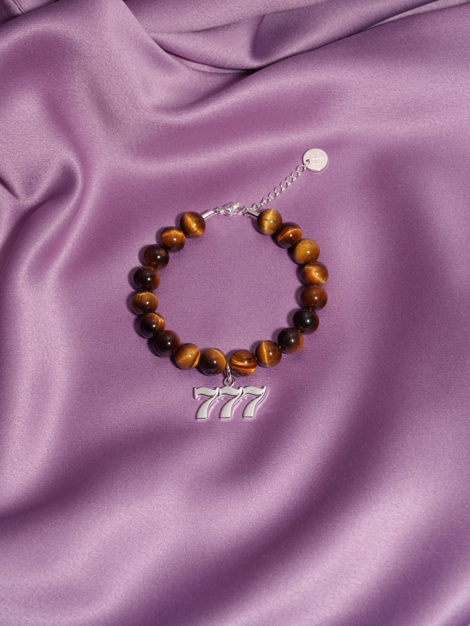 777 Tiger's Eye Silver Charm Bracelet