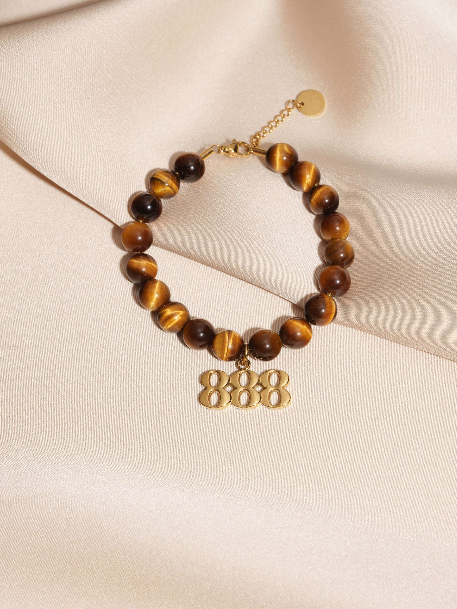888 Tiger's Eye Gold Charm Bracelet