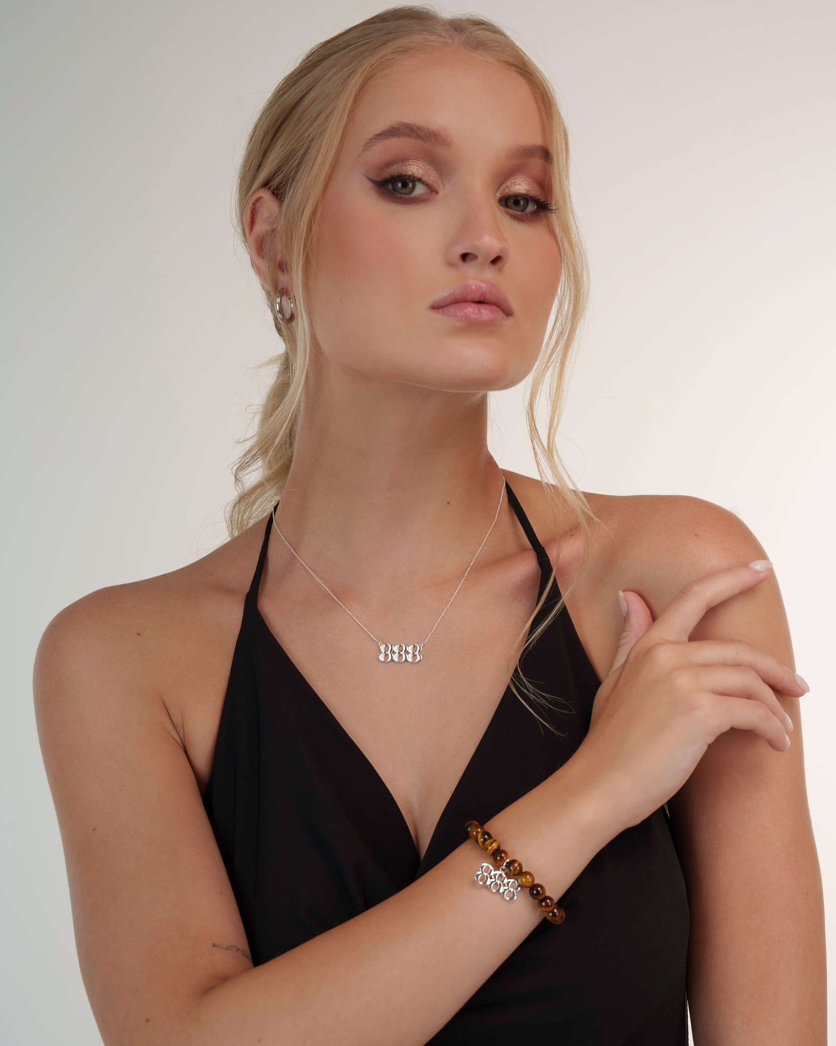 888 Tiger's Eye Silver Charm Bracelet