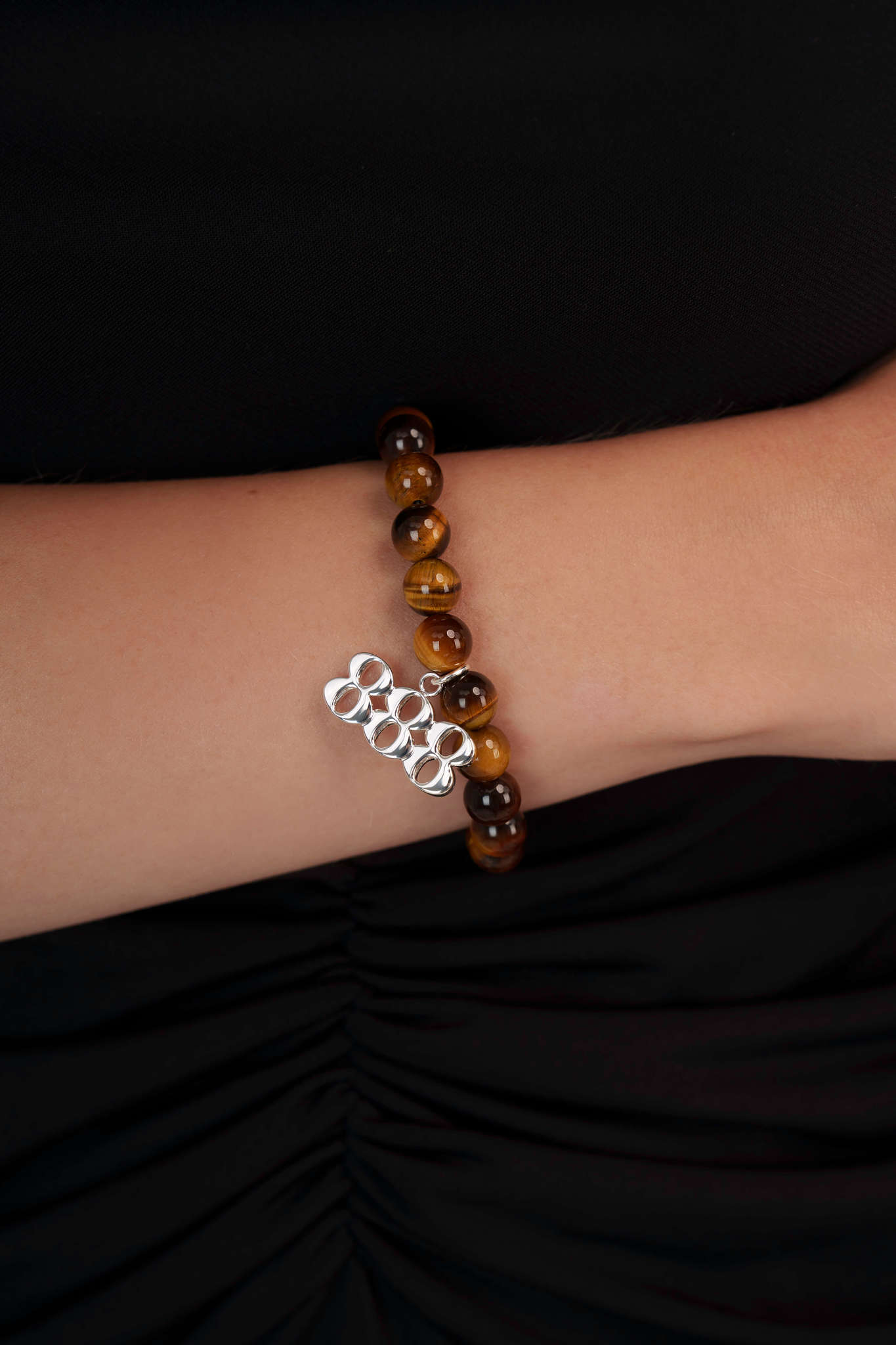 888 Tiger's Eye Silver Charm Bracelet