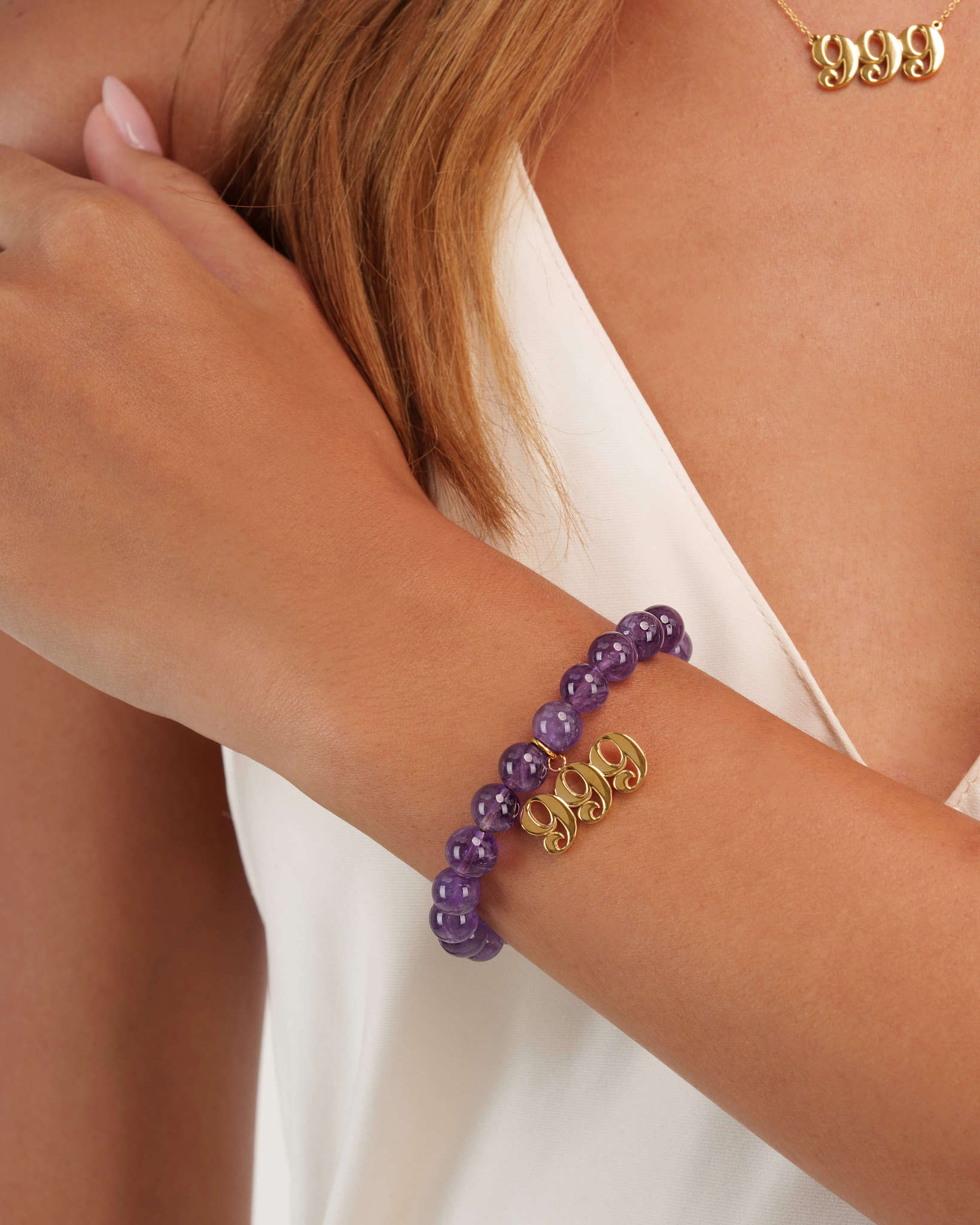 999 Amethyst Gold Charm Bracelet