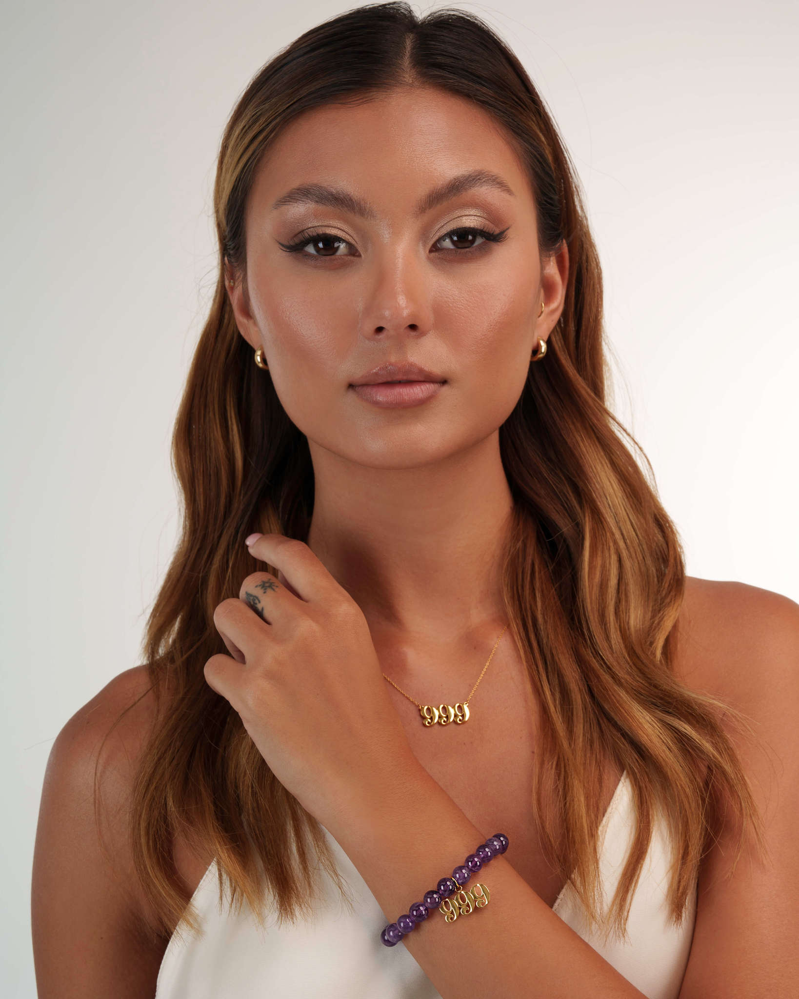 999 Amethyst Gold Charm Bracelet