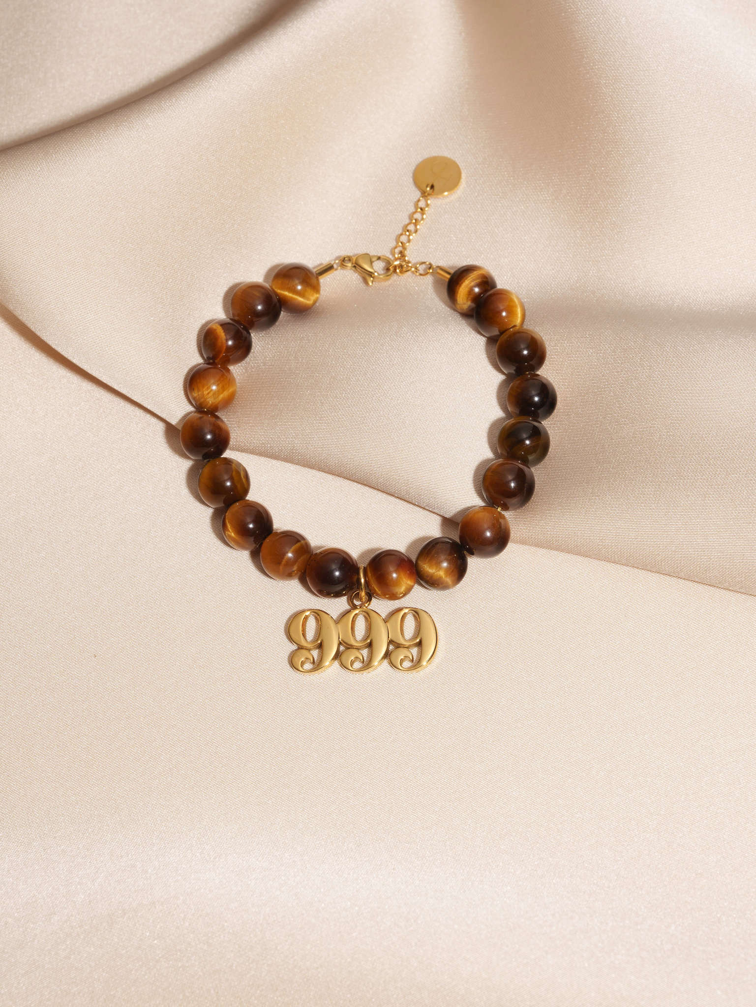 999 Tiger's Eye Gold Charm Bracelet
