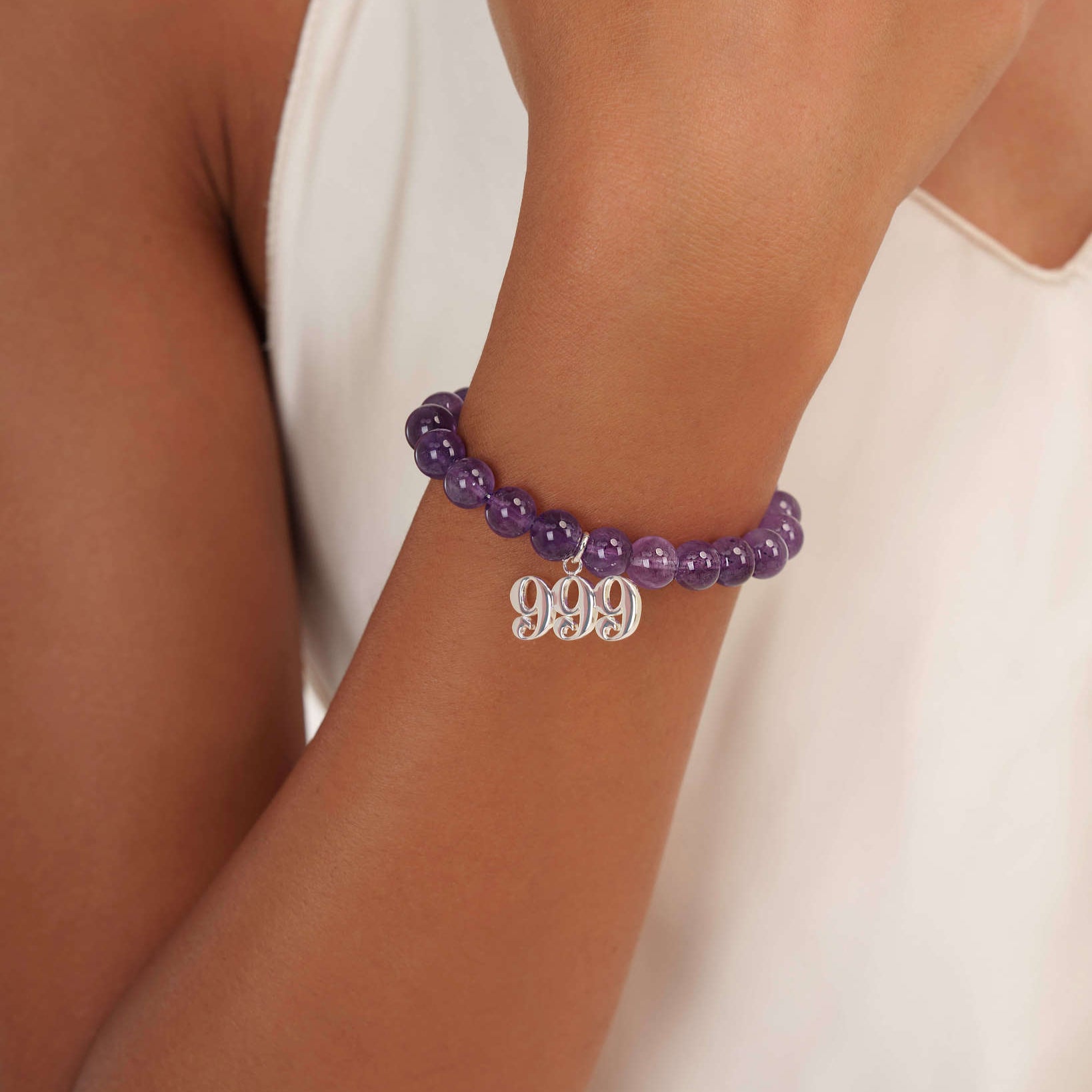 999 Amethyst Silver Charm Bracelet