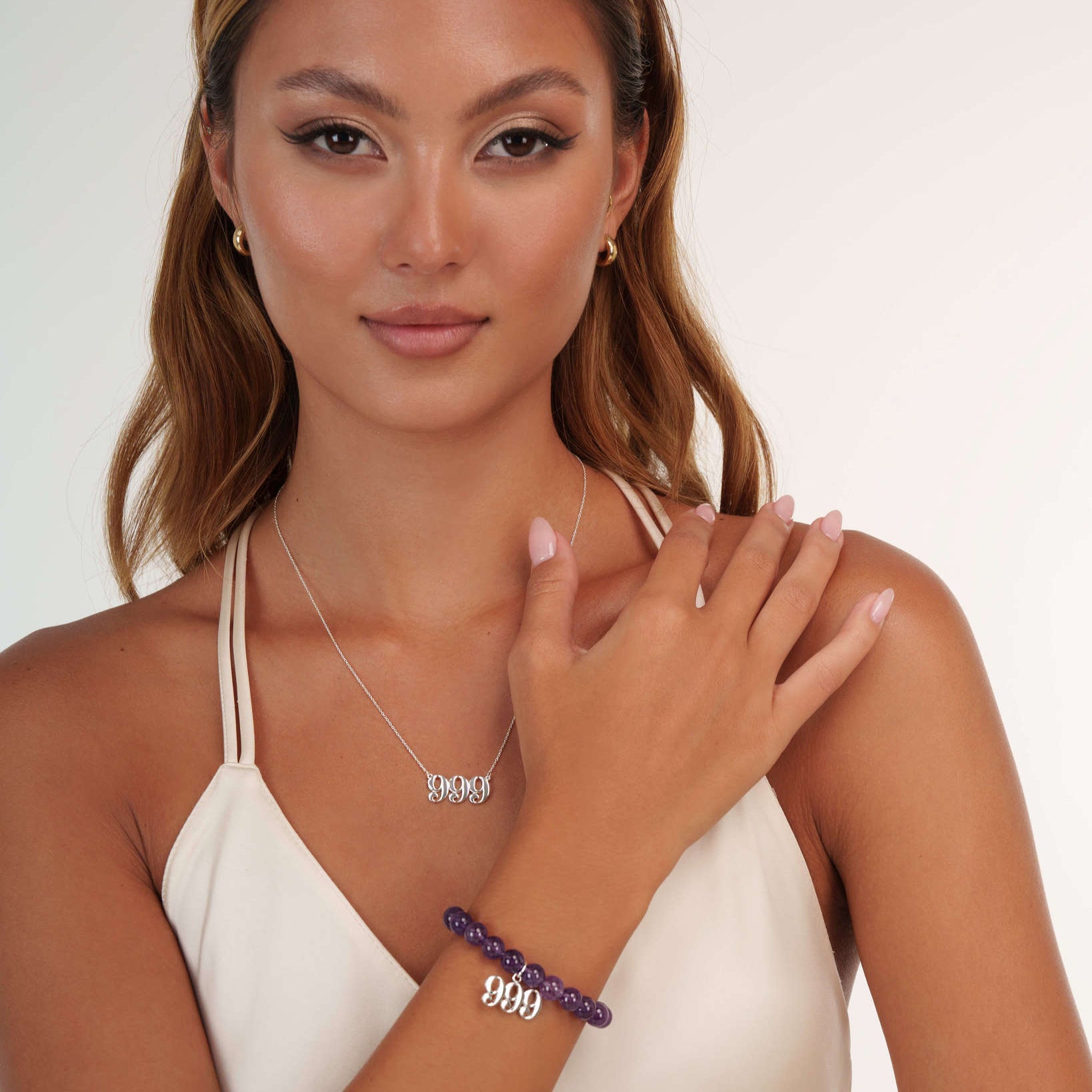 999 Amethyst Silver Charm Bracelet
