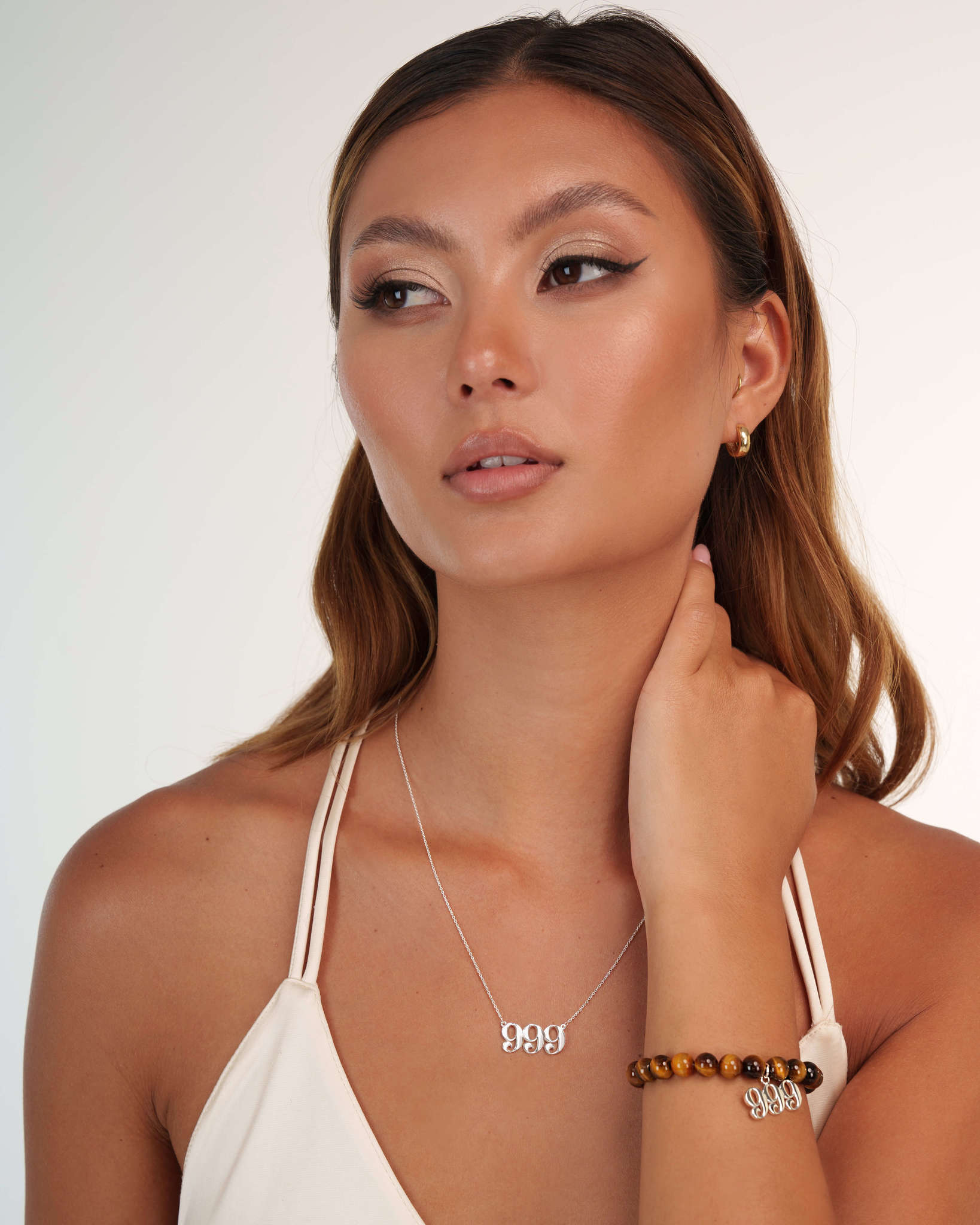 999 Tiger's Eye Silver Charm Bracelet