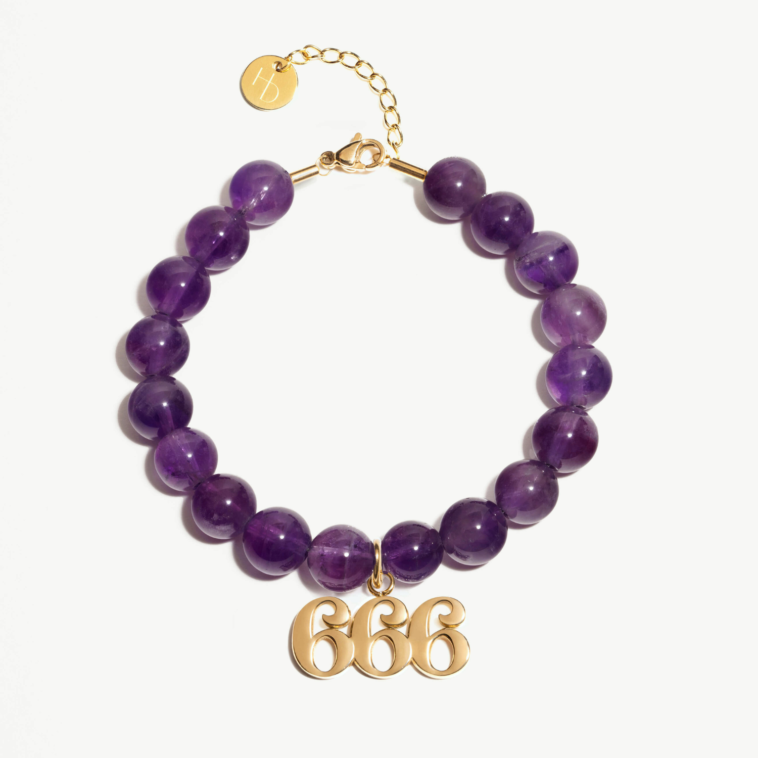 666 Amethyst Gold Charm Bracelet
