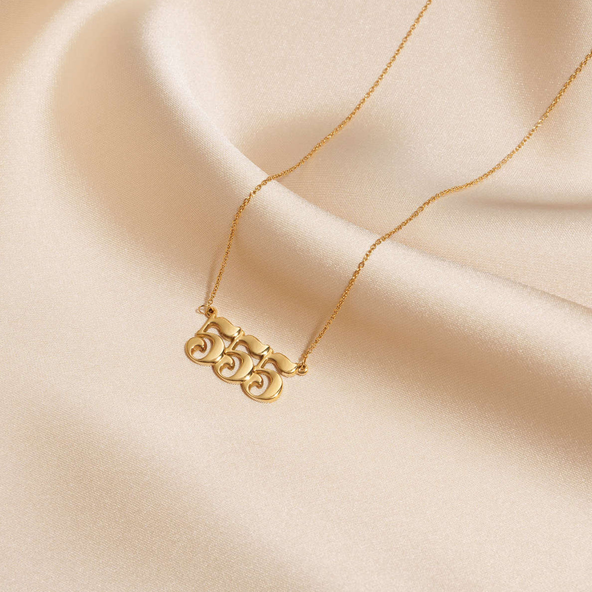 angel number 555 necklace gold on silk