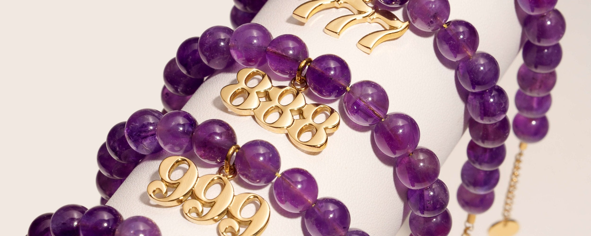 Amethyst Gemstone Bracelets with Angel Number Charms