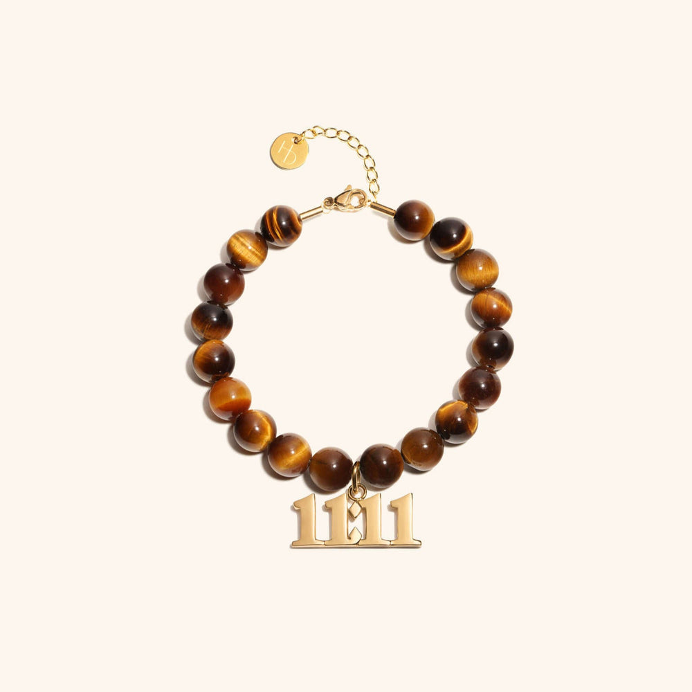 11:11 Tiger's Eye Gold Charm Bracelet