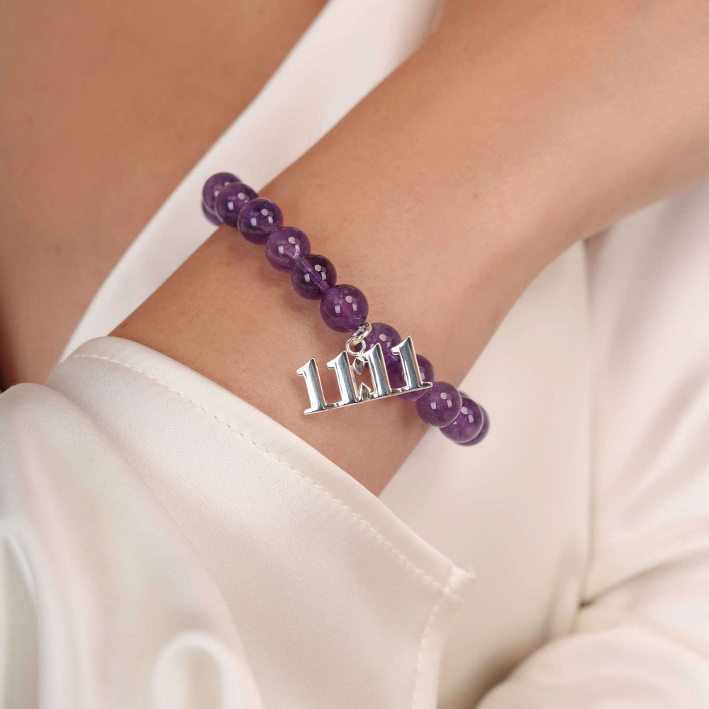 11:11 Amethyst Silver Charm Bracelet