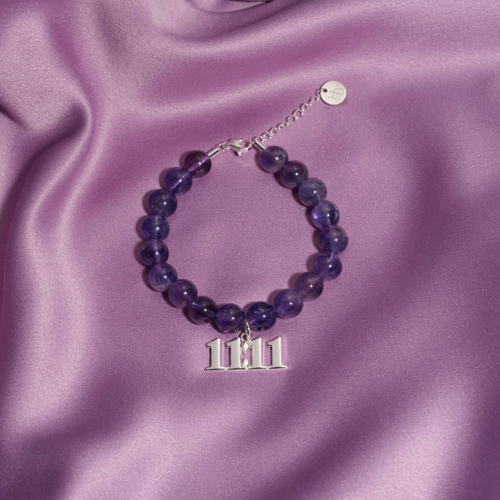 11:11 Amethyst Silver Charm Bracelet