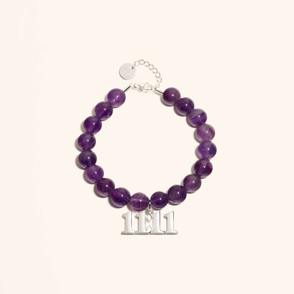 11:11 Amethyst Silver Charm Bracelet