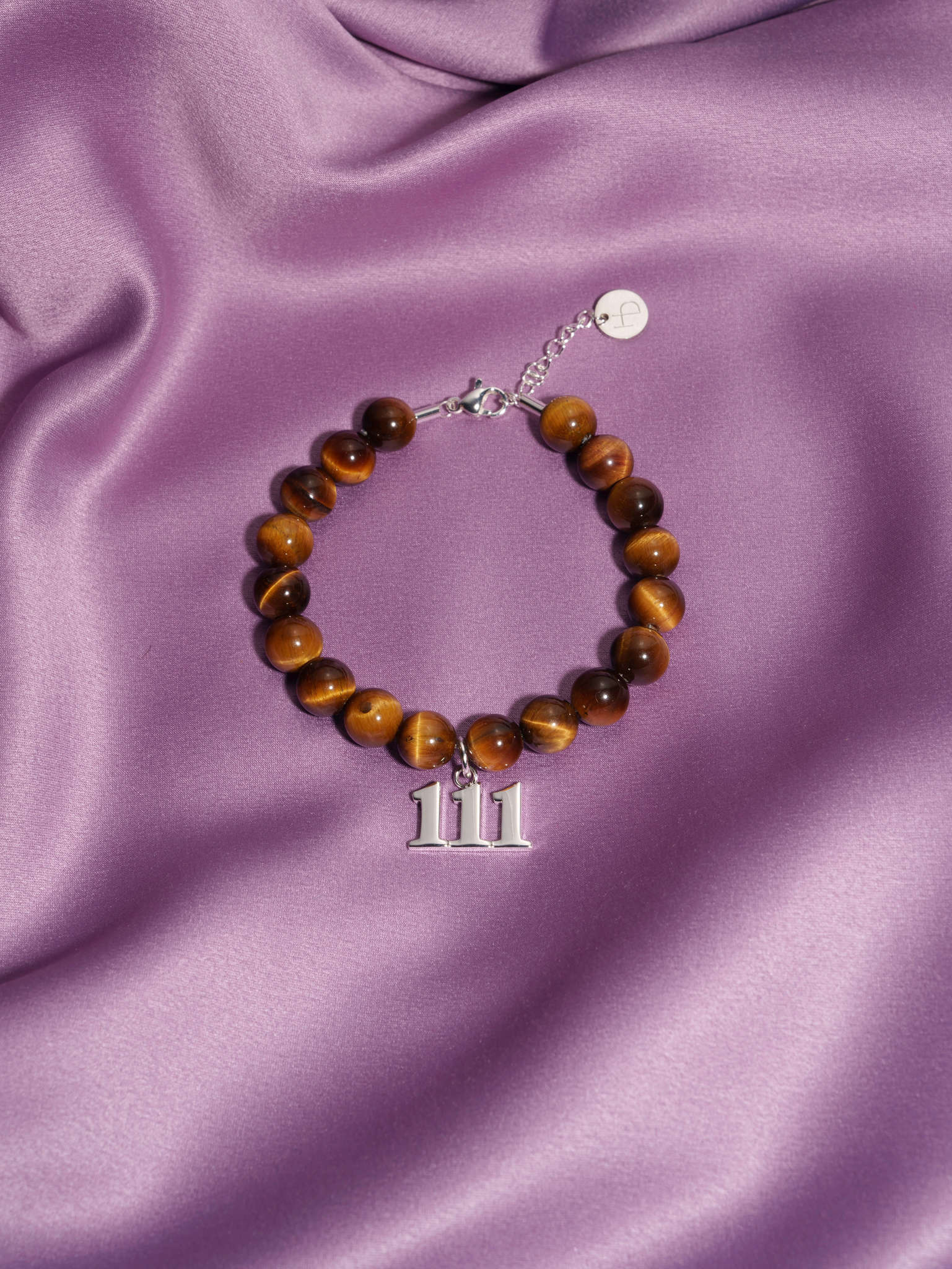 Angel Number 111 Tiger's Eye Gemstone Silver Charm Bracelet