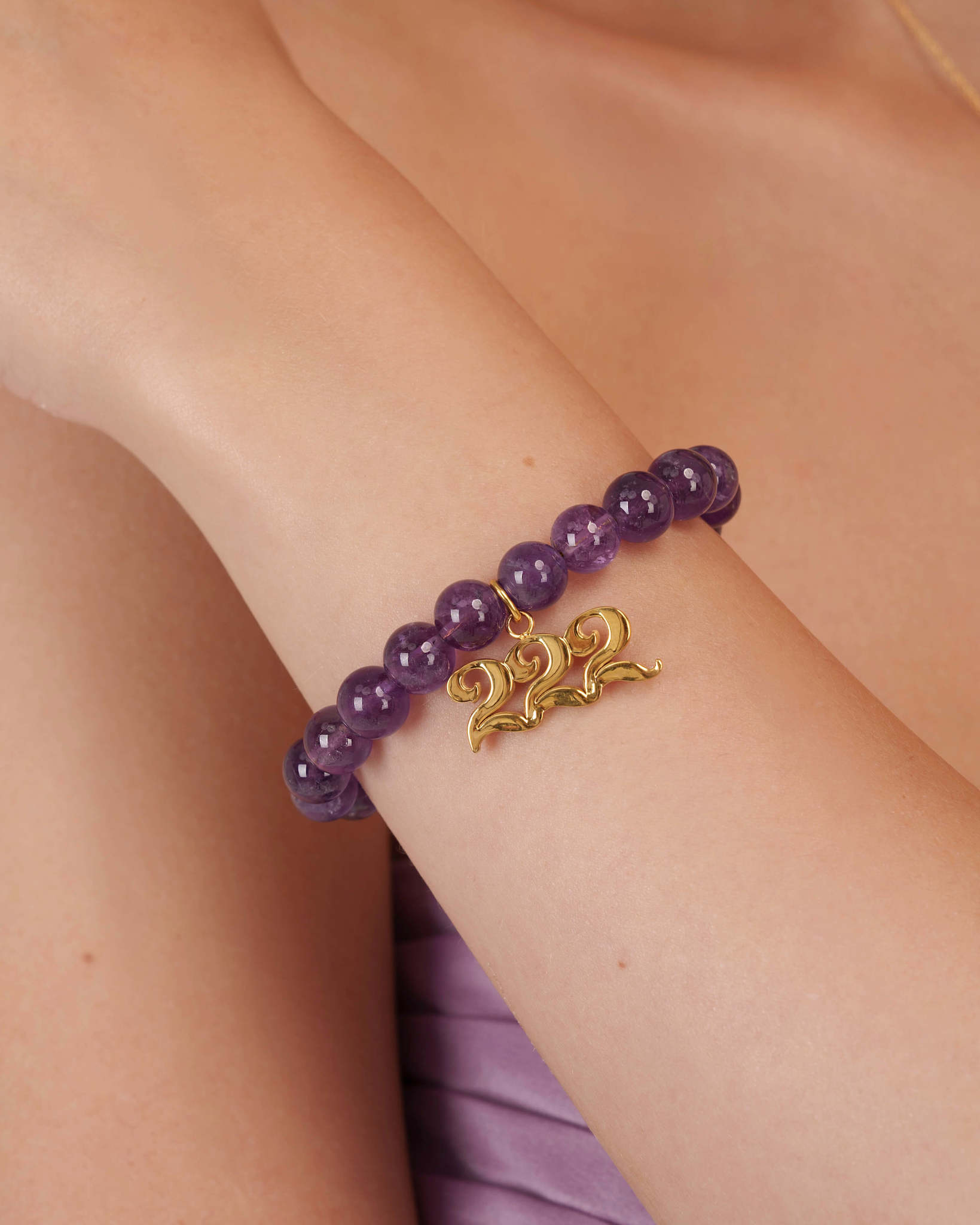 Angel Number 222 Amethyst Gemstone Gold Charm Bracelet