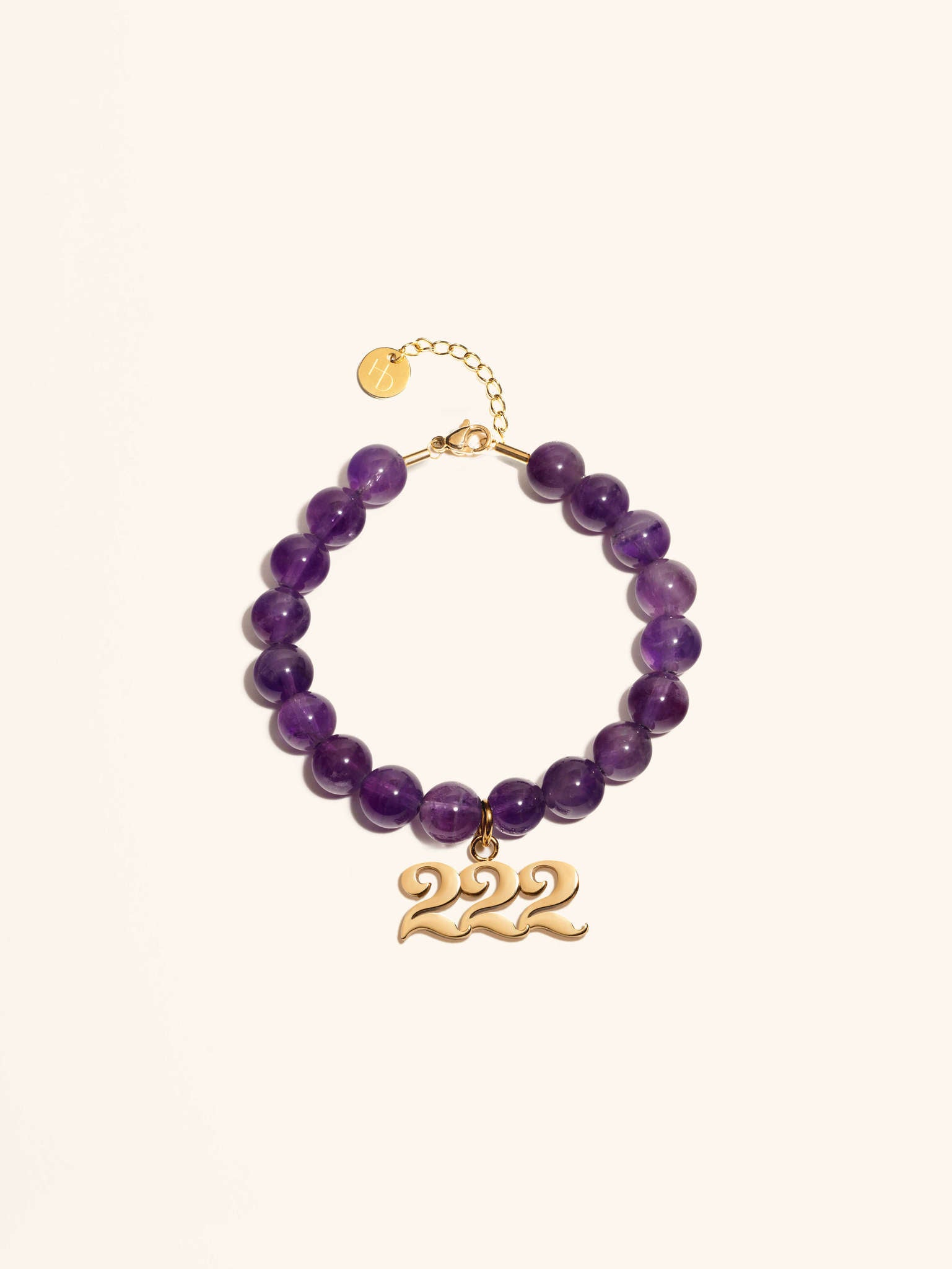 Angel Number 222 Amethyst Gemstone Gold Charm Bracelet