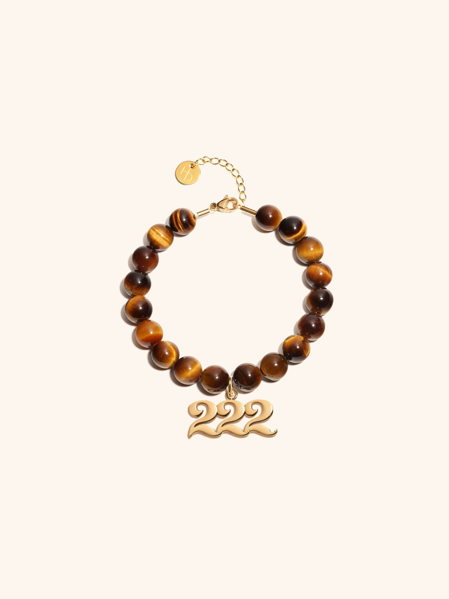 Angel Number 222 Tiger's Eye Gemstone Gold Charm Bracelet