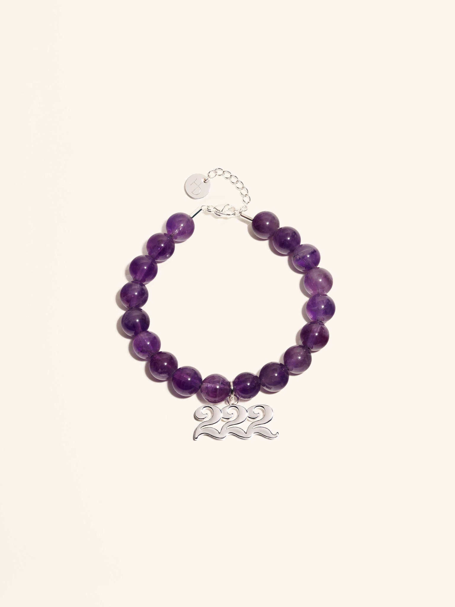 Angel Number 222 Amethyst Gemstone Silver Charm Bracelet