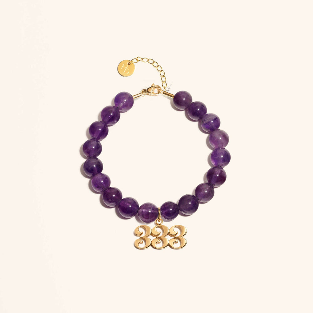 333 Amethyst Gold Charm Bracelet