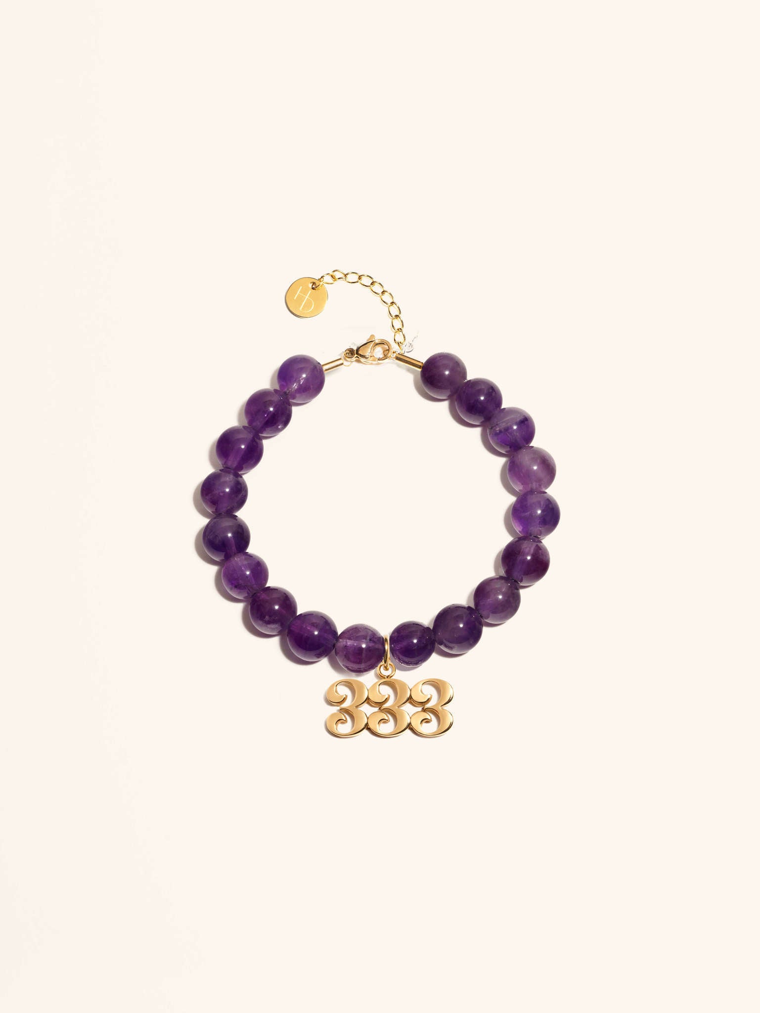 Angel Number 333 Amethyst Gemstone Gold Charm Bracelet